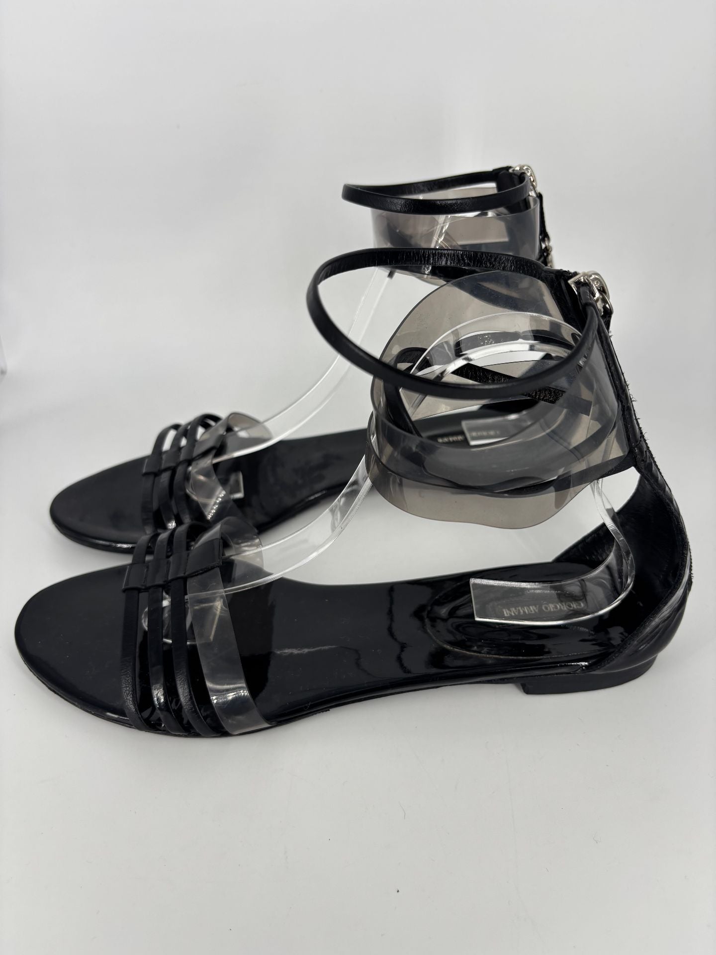 Sandales Giorgio Armani cuir verni noir et PVC transparent – Taille 41-3