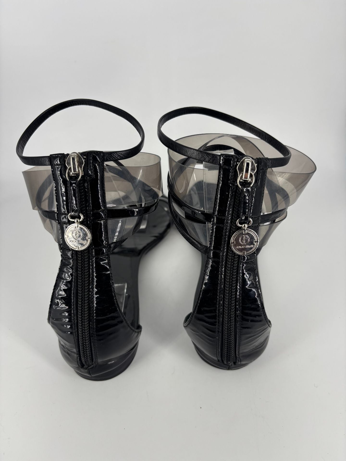 Sandales Giorgio Armani cuir verni noir et PVC transparent – Taille 41-4