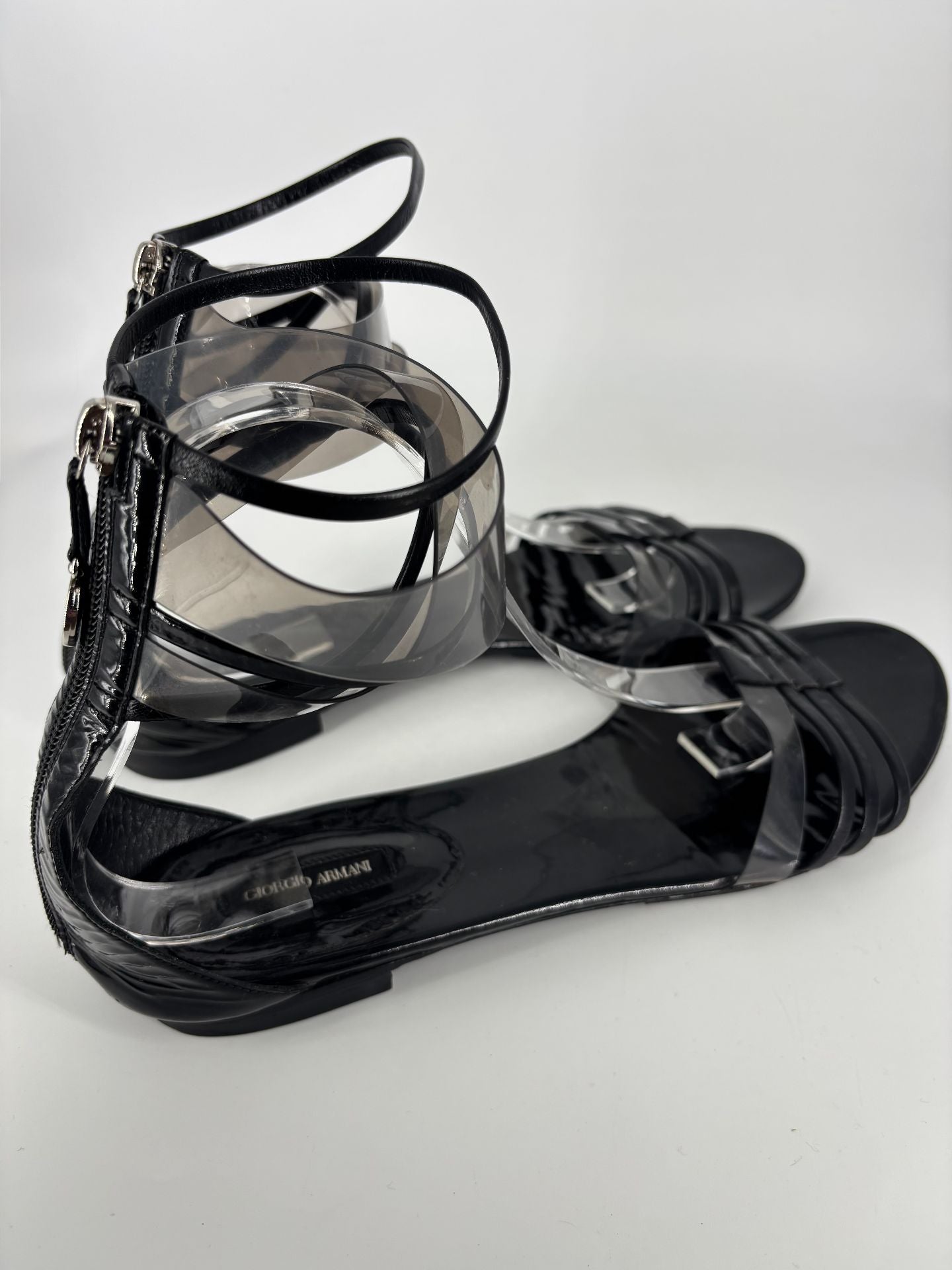Sandales Giorgio Armani cuir verni noir et PVC transparent – Taille 41-6