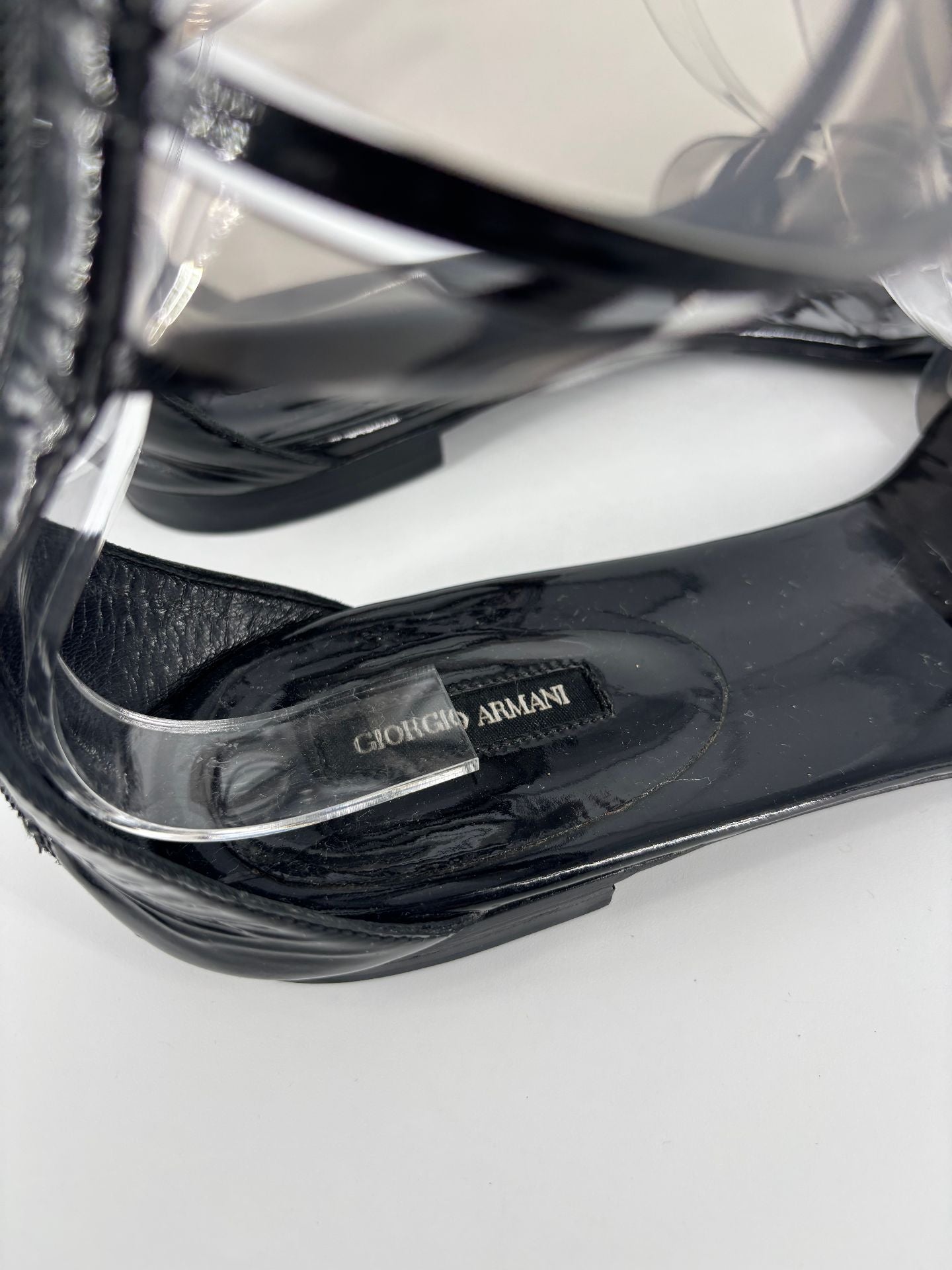 Sandales Giorgio Armani cuir verni noir et PVC transparent – Taille 41-7