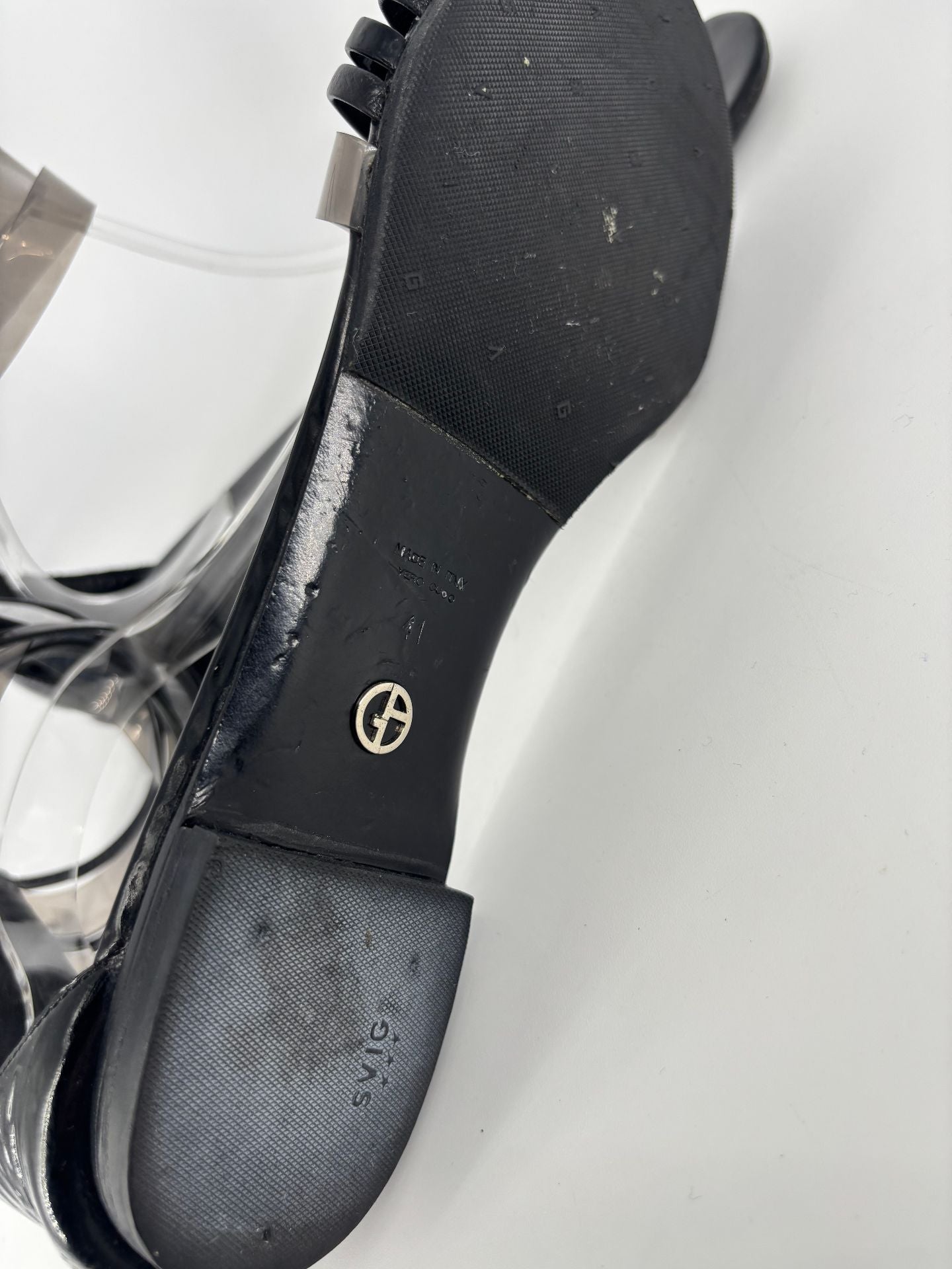 Sandales Giorgio Armani cuir verni noir et PVC transparent – Taille 41-8