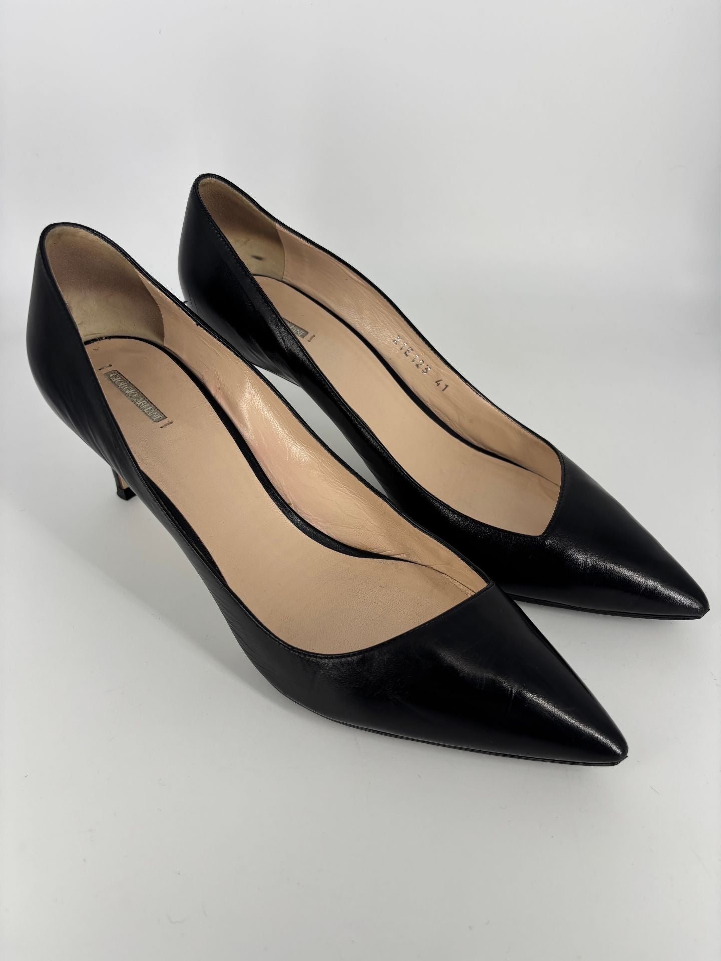 Escarpins Giorgio Armani cuir noir bout pointu talon mi-haut – T.41-10