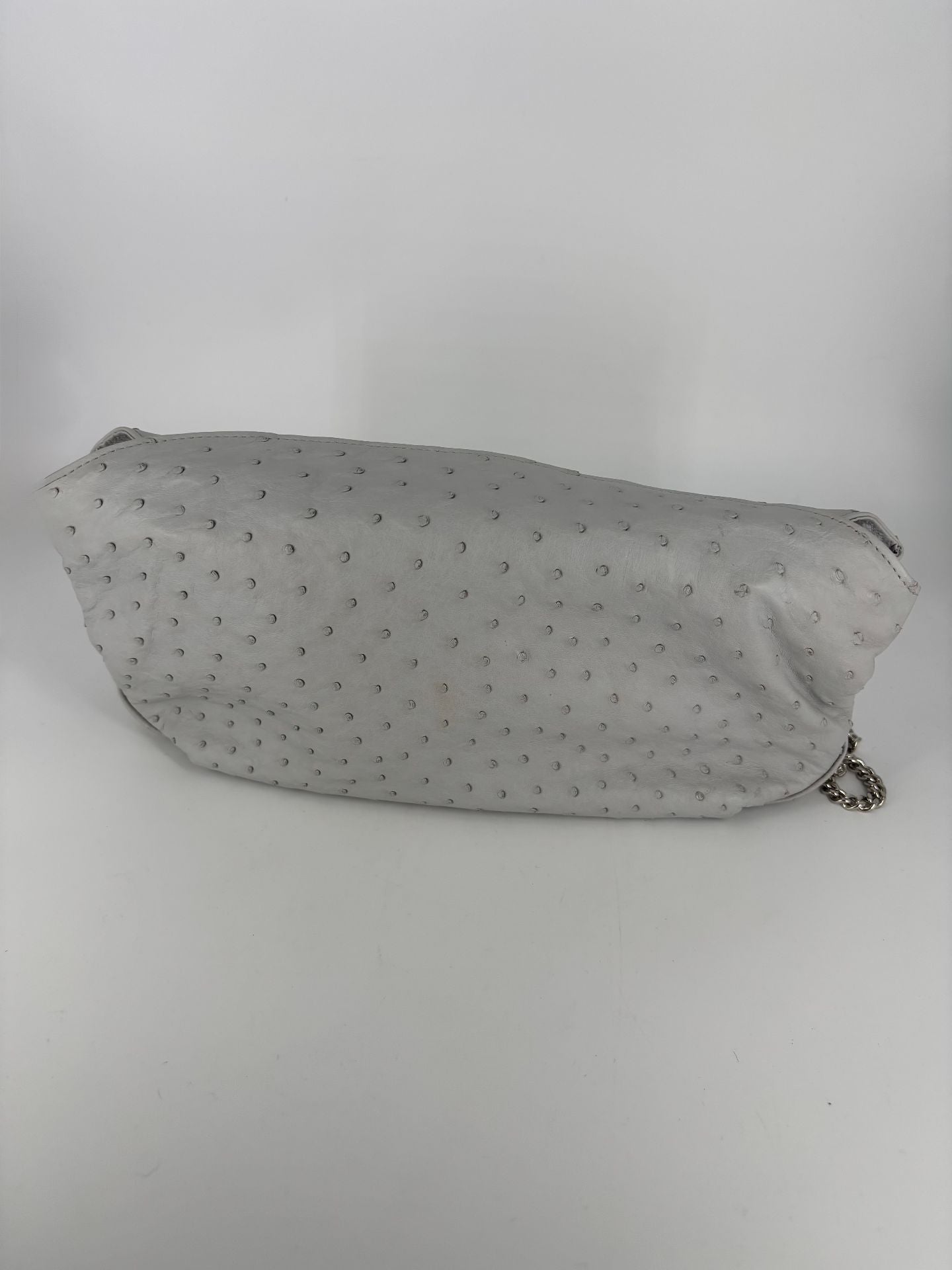 Sac Akris cuir d'autruche gris clair chaîne amovible – 30x17 cm-3