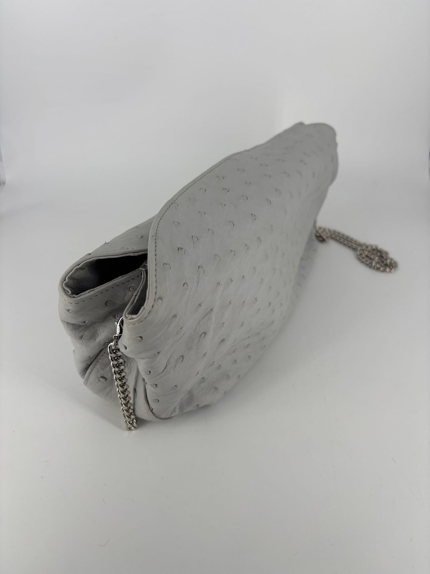 Sac Akris cuir d'autruche gris clair chaîne amovible – 30x17 cm-4
