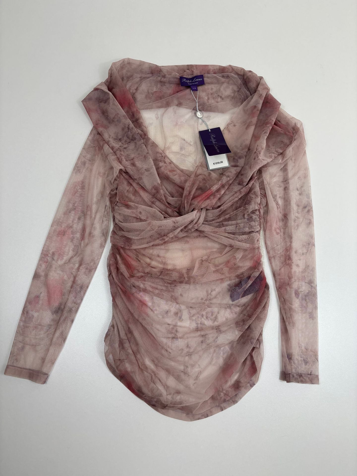 Haut Ralph Lauren Purple Label tulle floral aquarelle mauve col V drapé – T.L-7