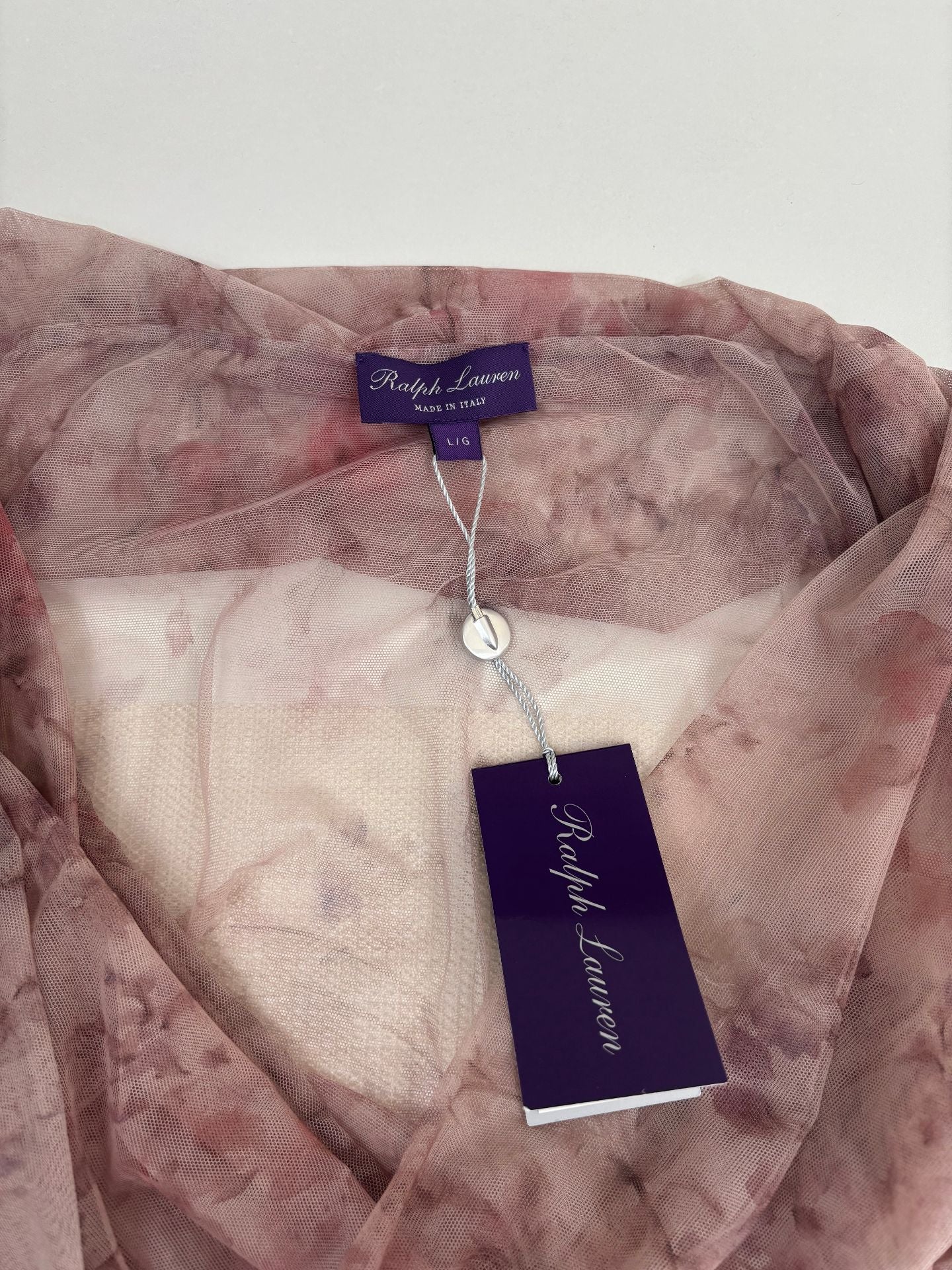Haut Ralph Lauren Purple Label tulle floral aquarelle mauve col V drapé – T.L-3