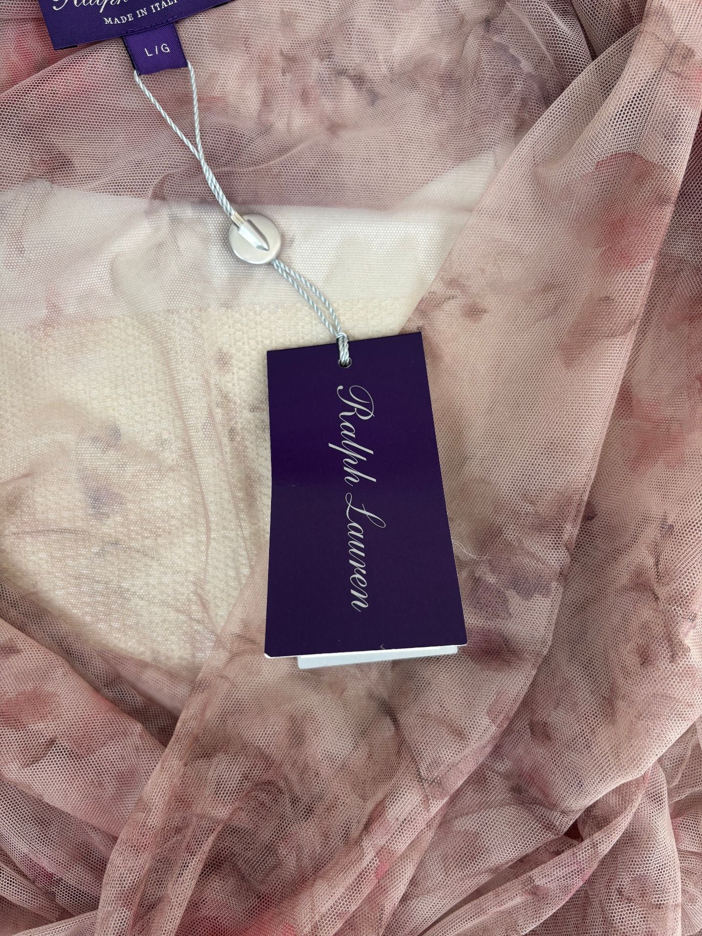 Haut Ralph Lauren Purple Label tulle floral aquarelle mauve col V drapé – T.L-5