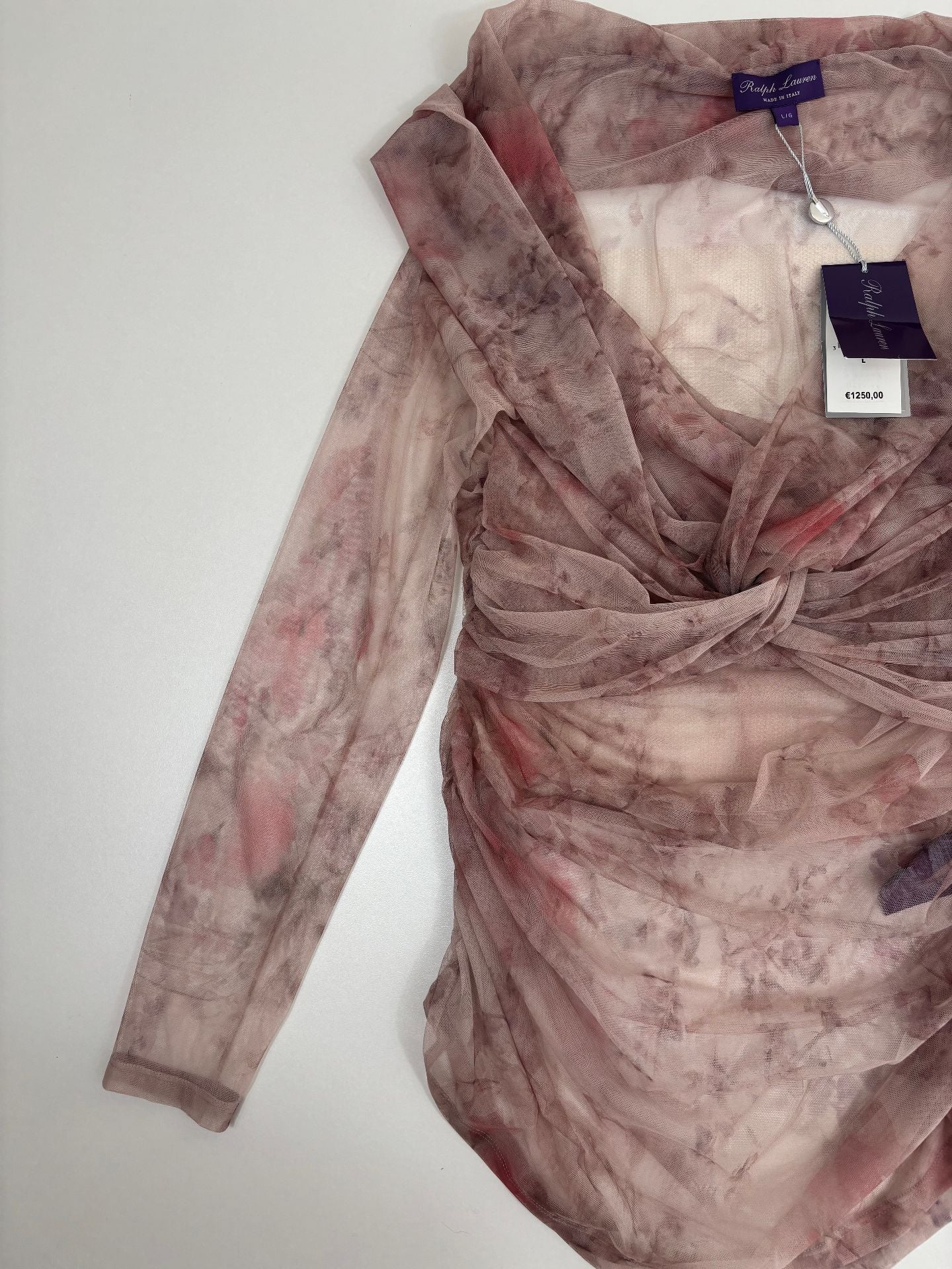 Haut Ralph Lauren Purple Label tulle floral aquarelle mauve col V drapé – T.L-6