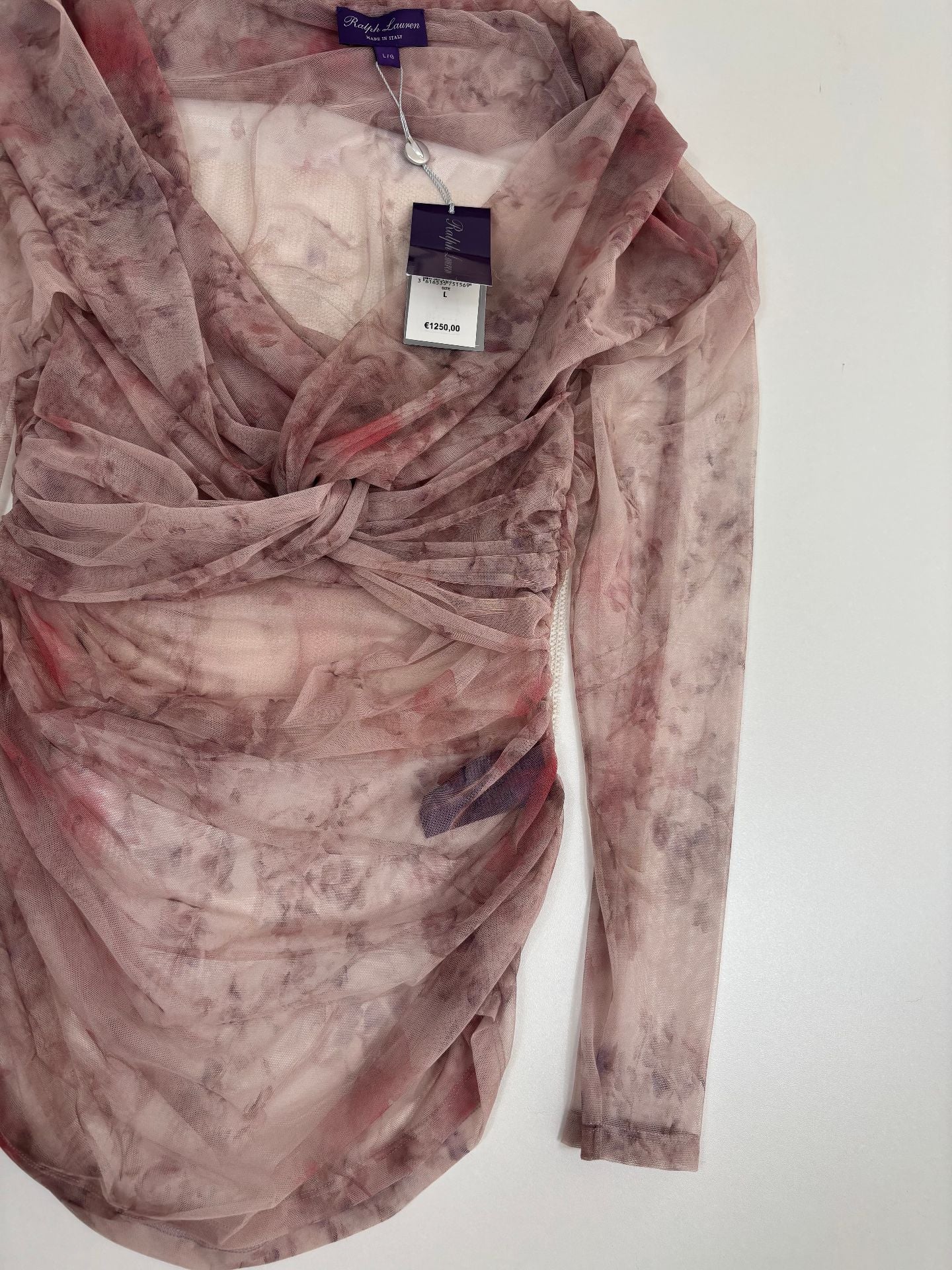 Haut Ralph Lauren Purple Label tulle floral aquarelle mauve col V drapé – T.L-2