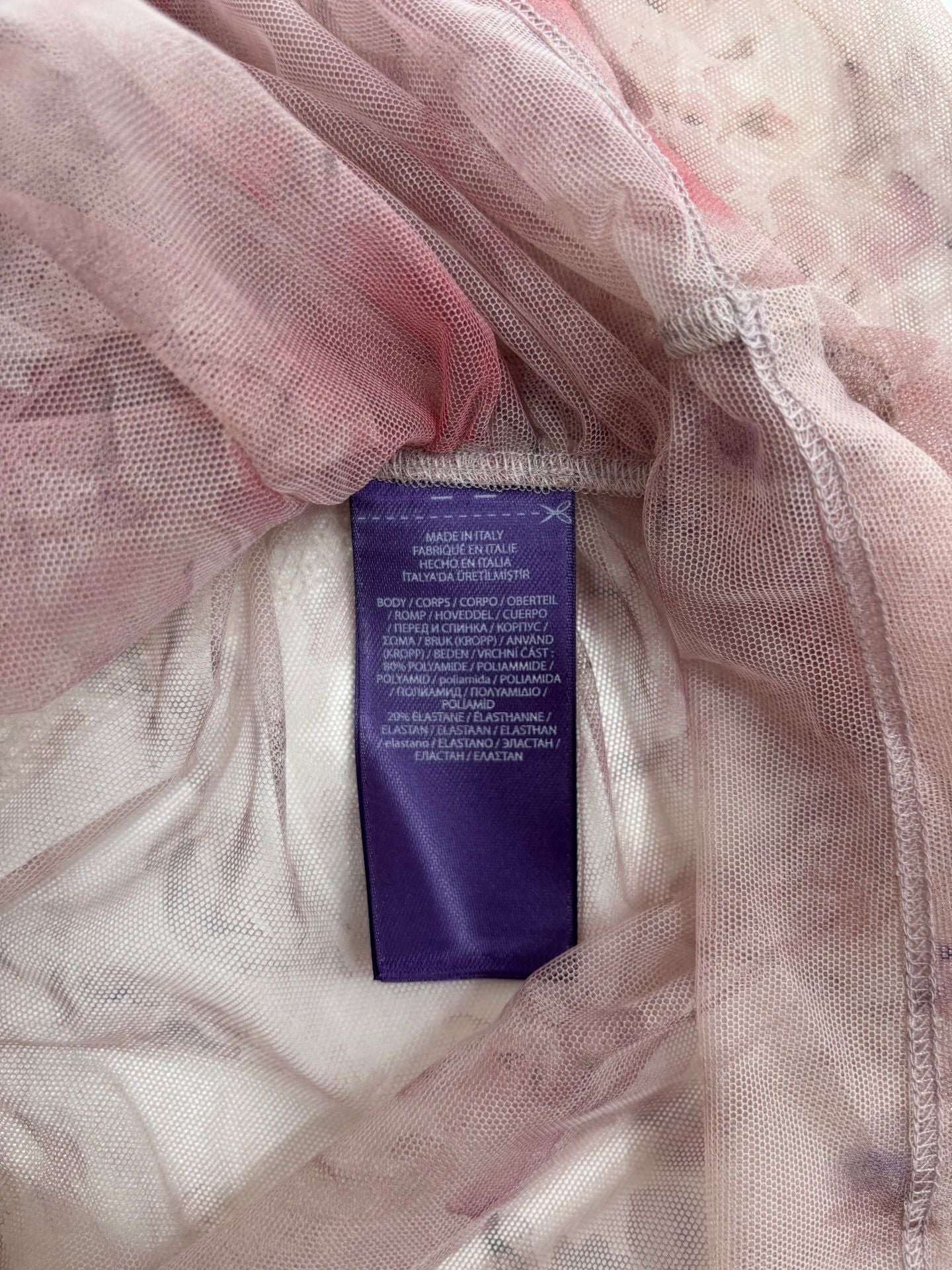 Haut Ralph Lauren Purple Label tulle floral aquarelle mauve col V drapé – T.L-8