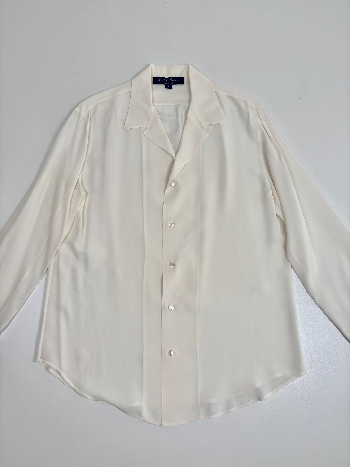Chemise Ralph Lauren Purple Label soie ivoire col ouvert boutons nacre – T.38/40-7
