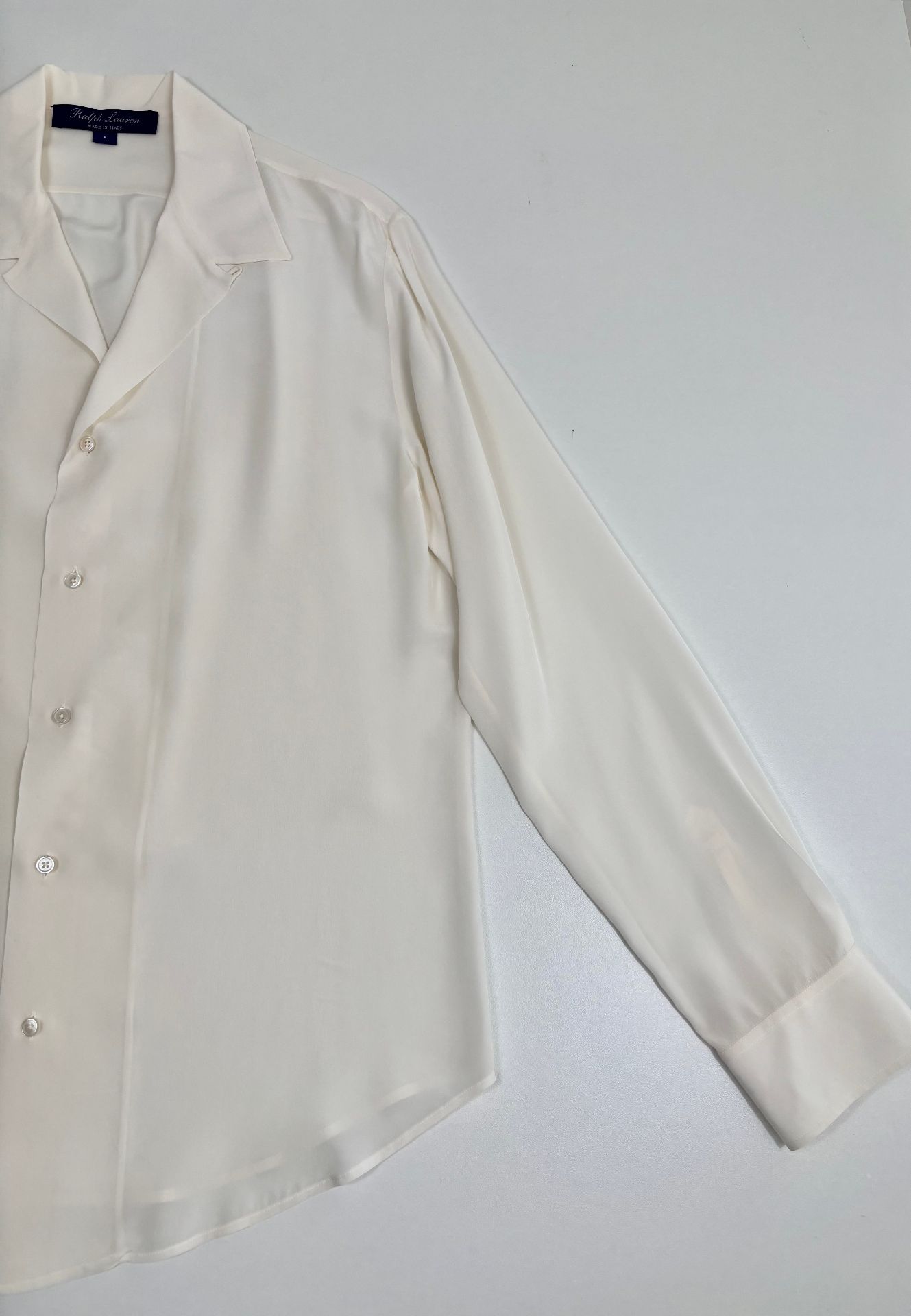 Chemise Ralph Lauren Purple Label soie ivoire col ouvert boutons nacre – T.38/40-2