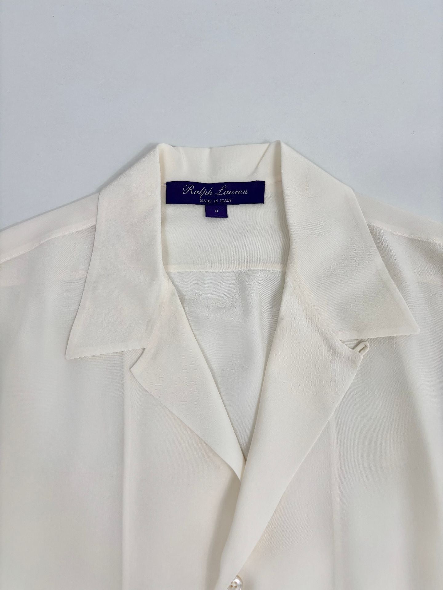 Chemise Ralph Lauren Purple Label soie ivoire col ouvert boutons nacre – T.38/40-4