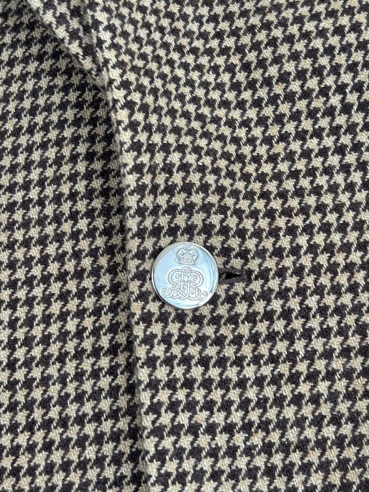 Blazer Ralph Lauren Purple Label Prince-de-Galles camel brun soie lin laine – T.44-5
