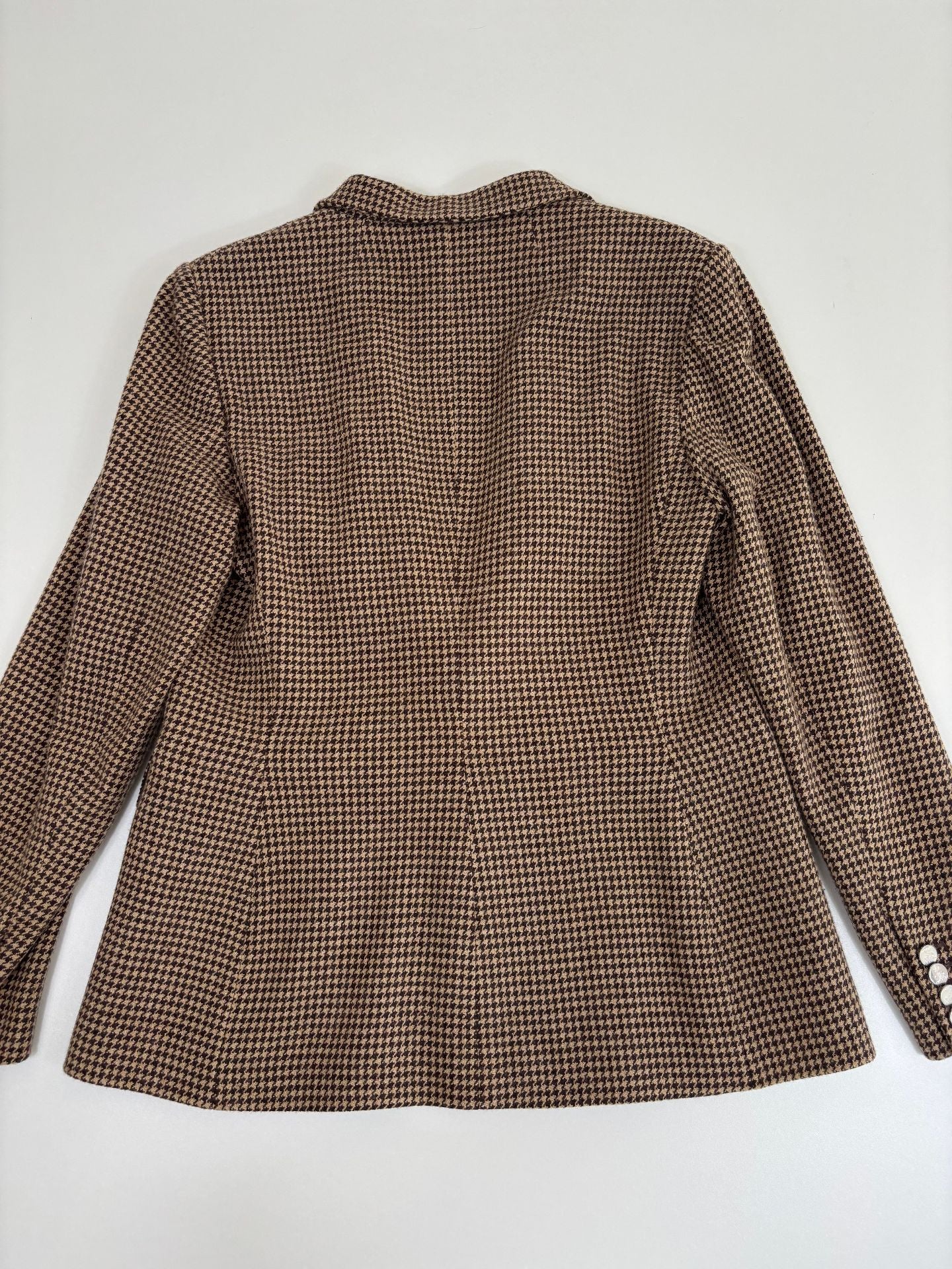 Blazer Ralph Lauren Purple Label Prince-de-Galles camel brun soie lin laine – T.44-7