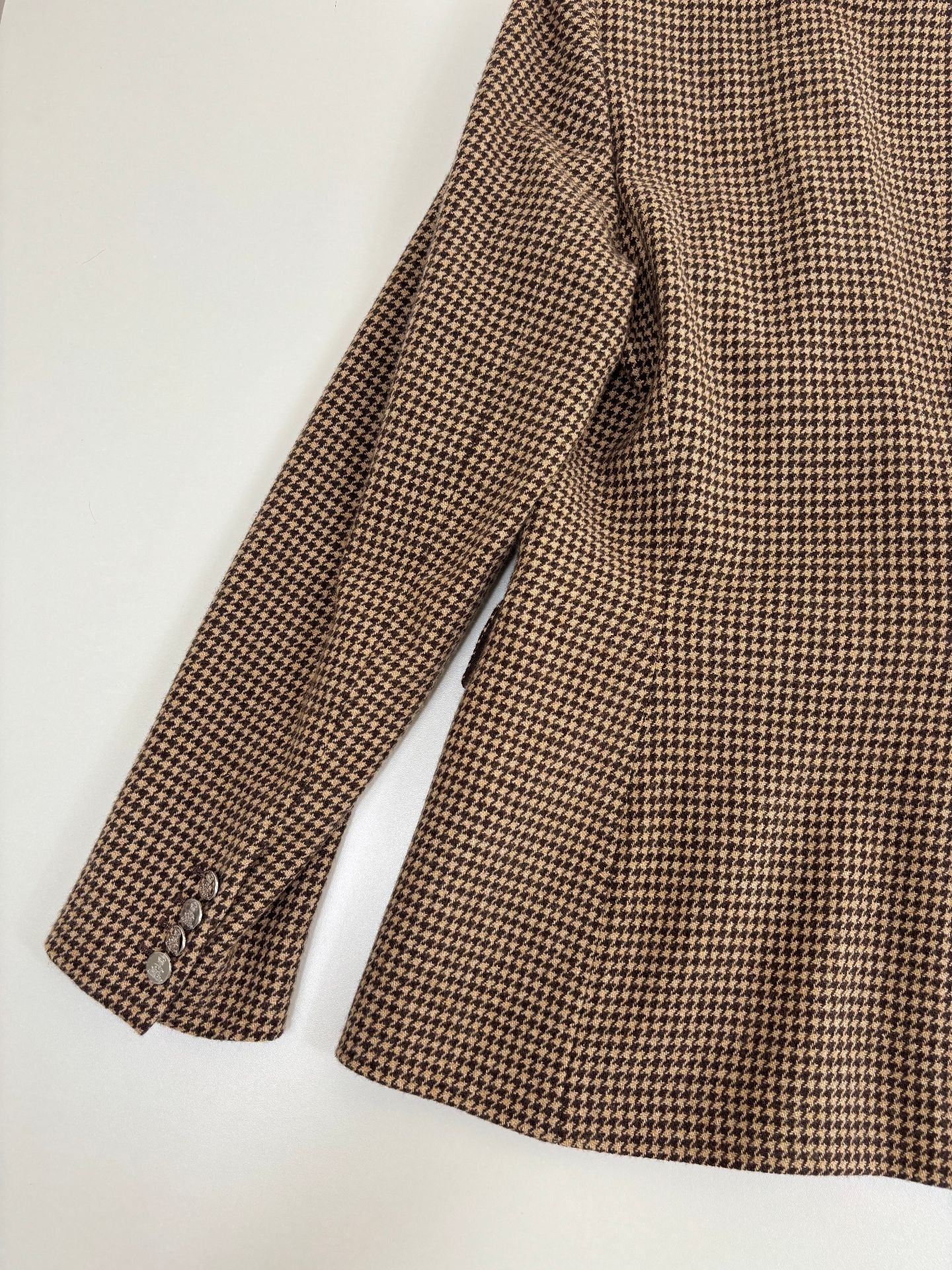 Blazer Ralph Lauren Purple Label Prince-de-Galles camel brun soie lin laine – T.44-10