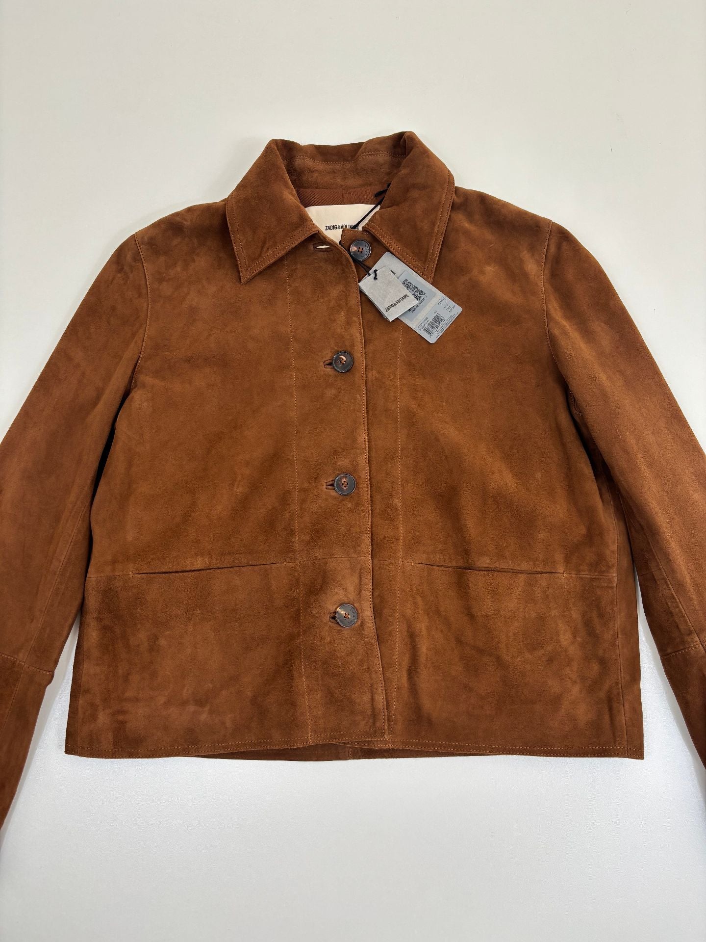 Veste Zadig & Voltaire cuir chèvre velours daim camel logo ailes embossé – T.L-4