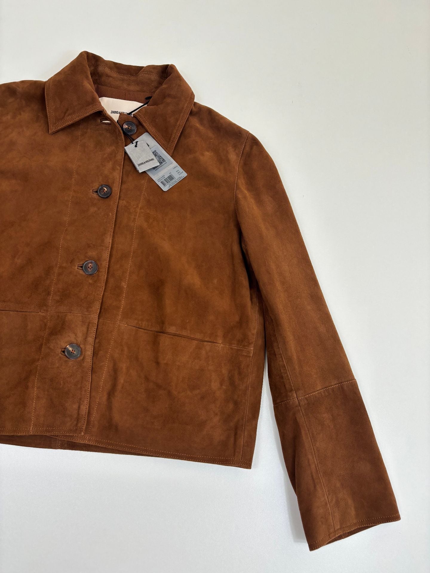 Veste Zadig & Voltaire cuir chèvre velours daim camel logo ailes embossé – T.L-2