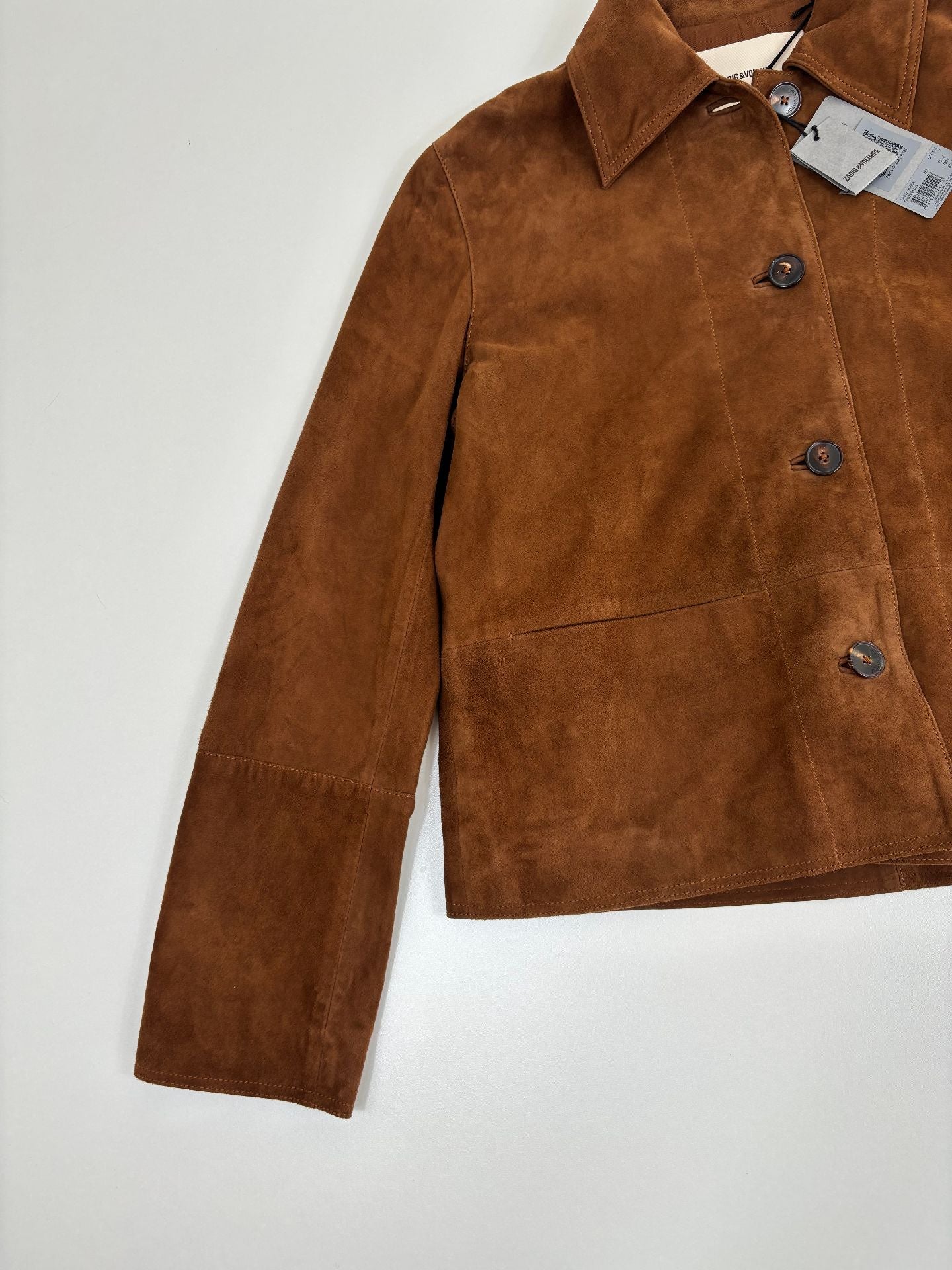 Veste Zadig & Voltaire cuir chèvre velours daim camel logo ailes embossé – T.L-3