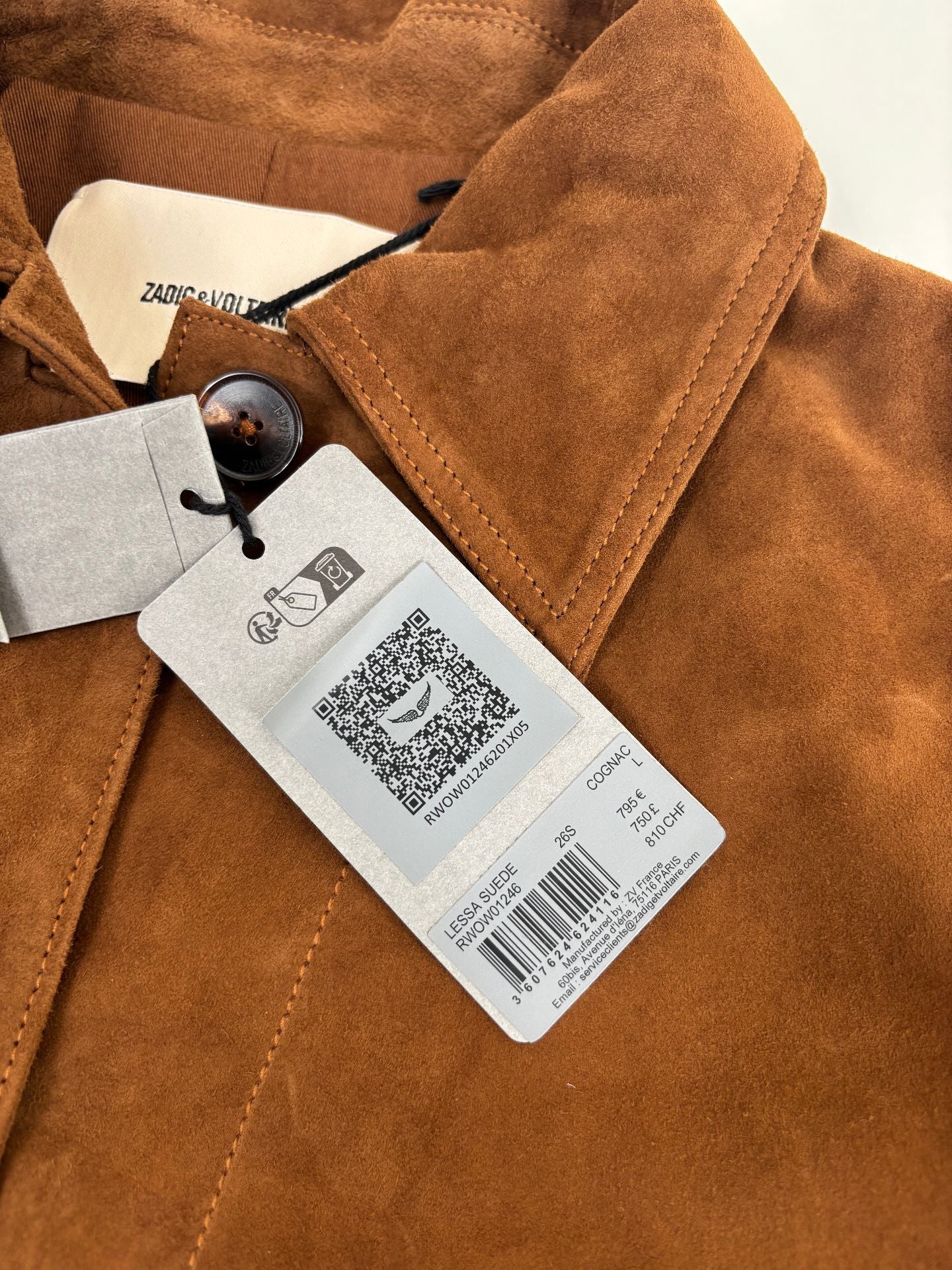 Veste Zadig & Voltaire cuir chèvre velours daim camel logo ailes embossé – T.L-5