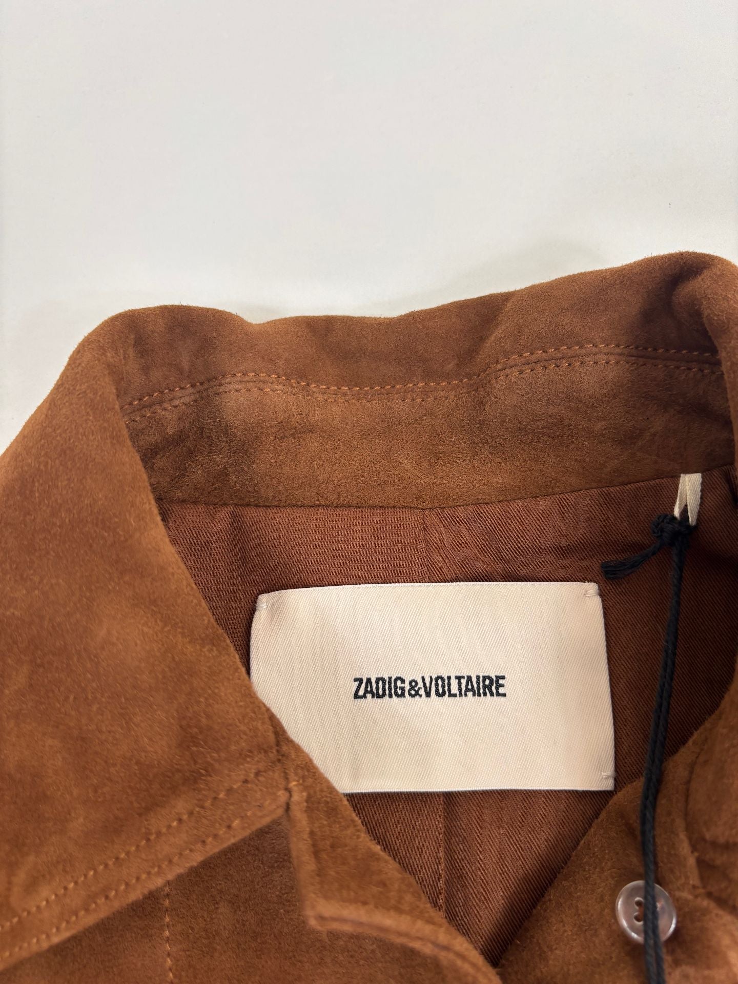 Veste Zadig & Voltaire cuir chèvre velours daim camel logo ailes embossé – T.L-6