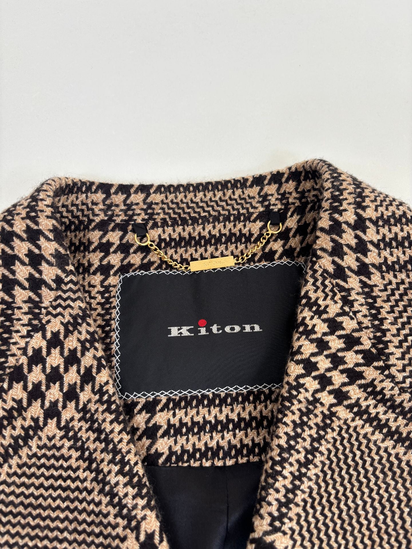 Blazer Kiton double-boutonnage soie cachemire Glen Plaid camel noir boutons corne – T.48-8