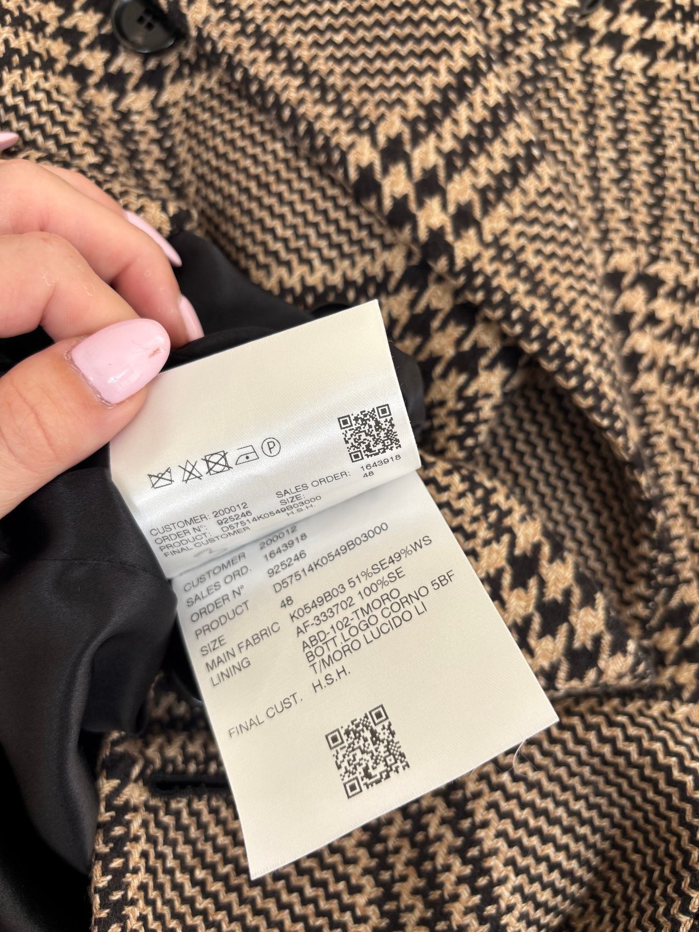 Blazer Kiton double-boutonnage soie cachemire Glen Plaid camel noir boutons corne – T.48-10