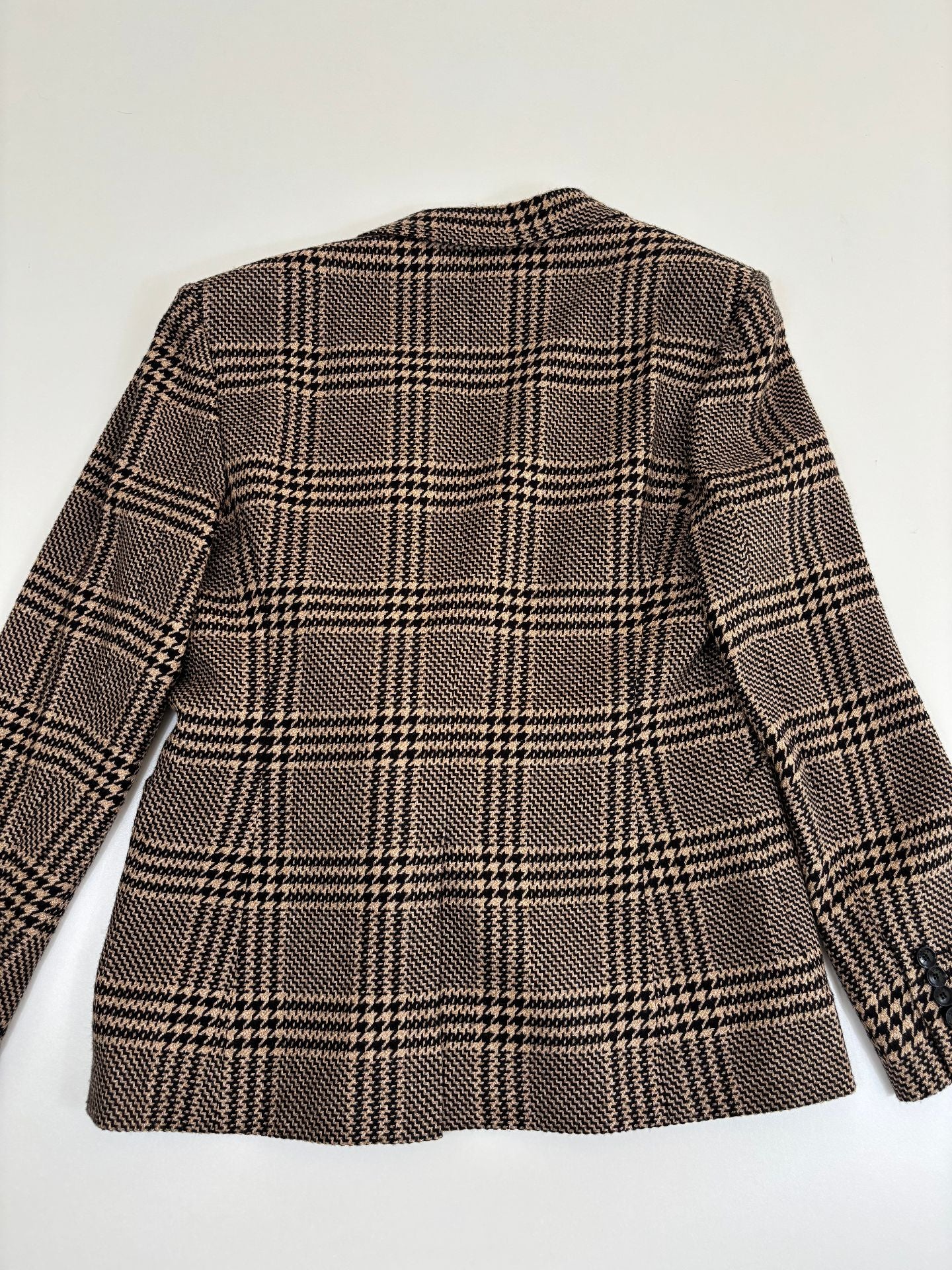 Blazer Kiton double-boutonnage soie cachemire Glen Plaid camel noir boutons corne – T.48-11