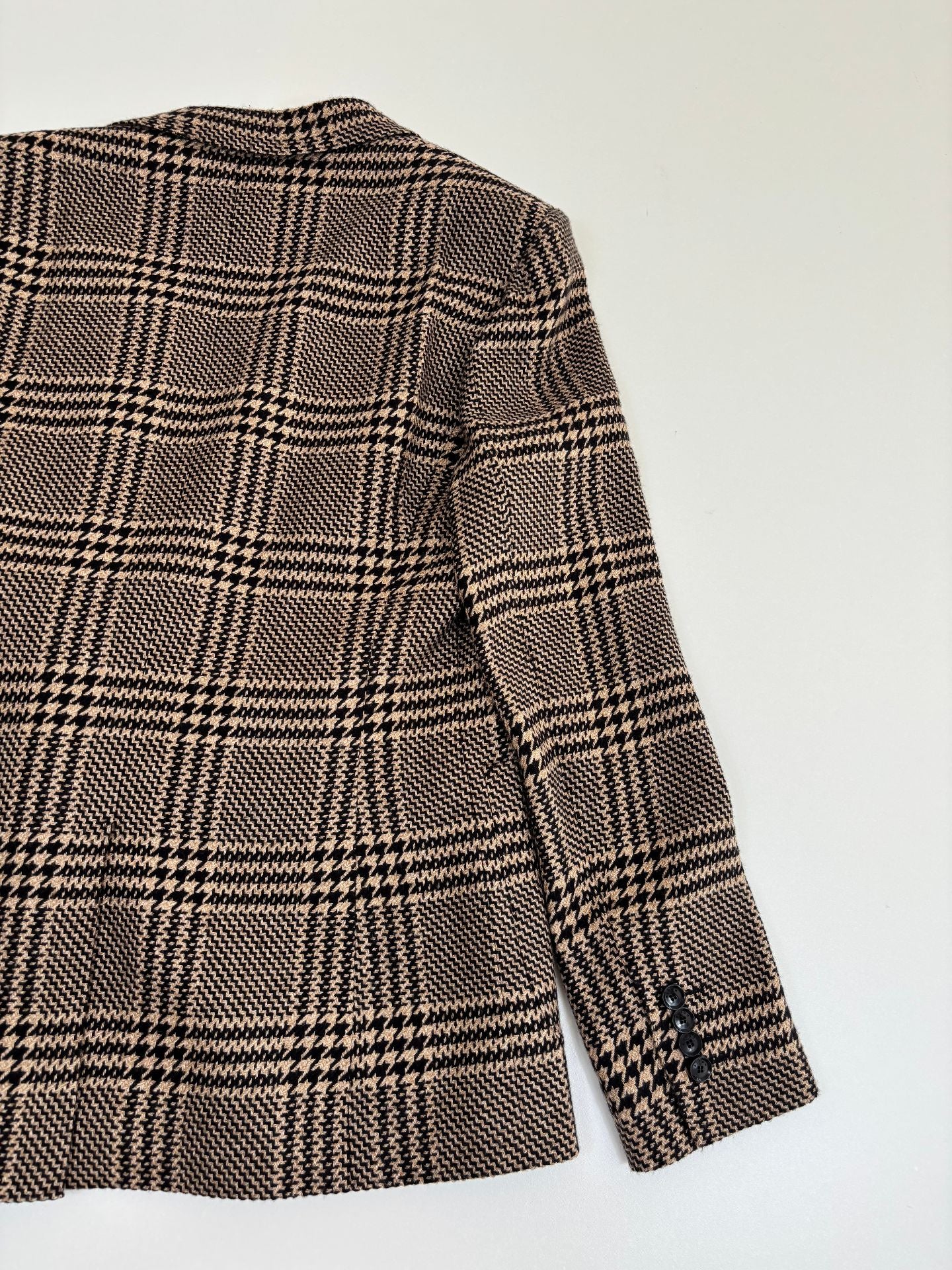 Blazer Kiton double-boutonnage soie cachemire Glen Plaid camel noir boutons corne – T.48-12
