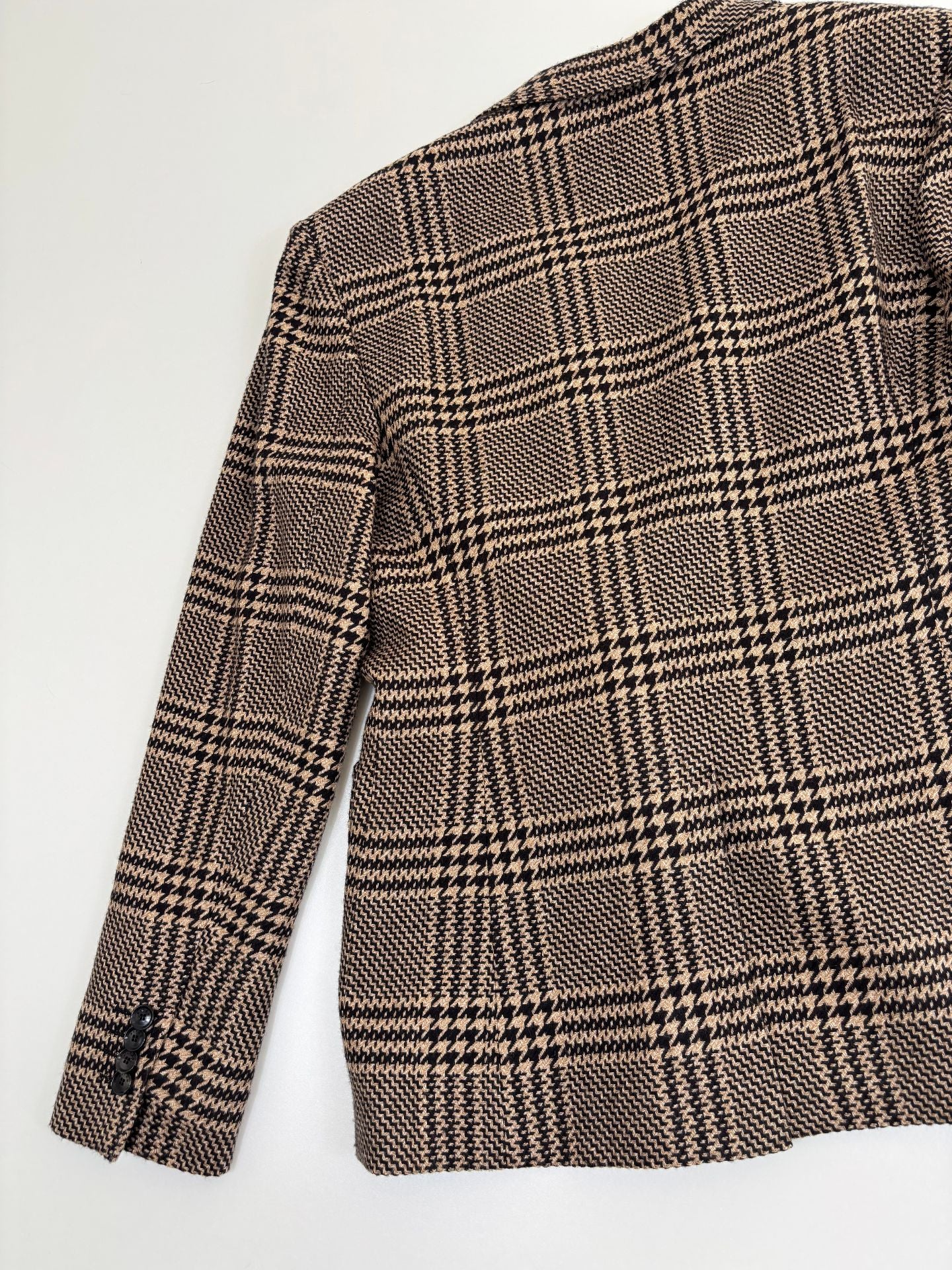 Blazer Kiton double-boutonnage soie cachemire Glen Plaid camel noir boutons corne – T.48-13