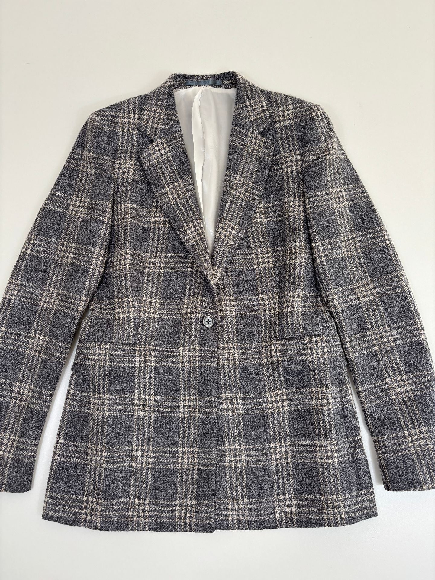 Blazer Crisoni Monte-Carlo baby alpaca Ferla carreaux gris écru revers cranté – T.42-4