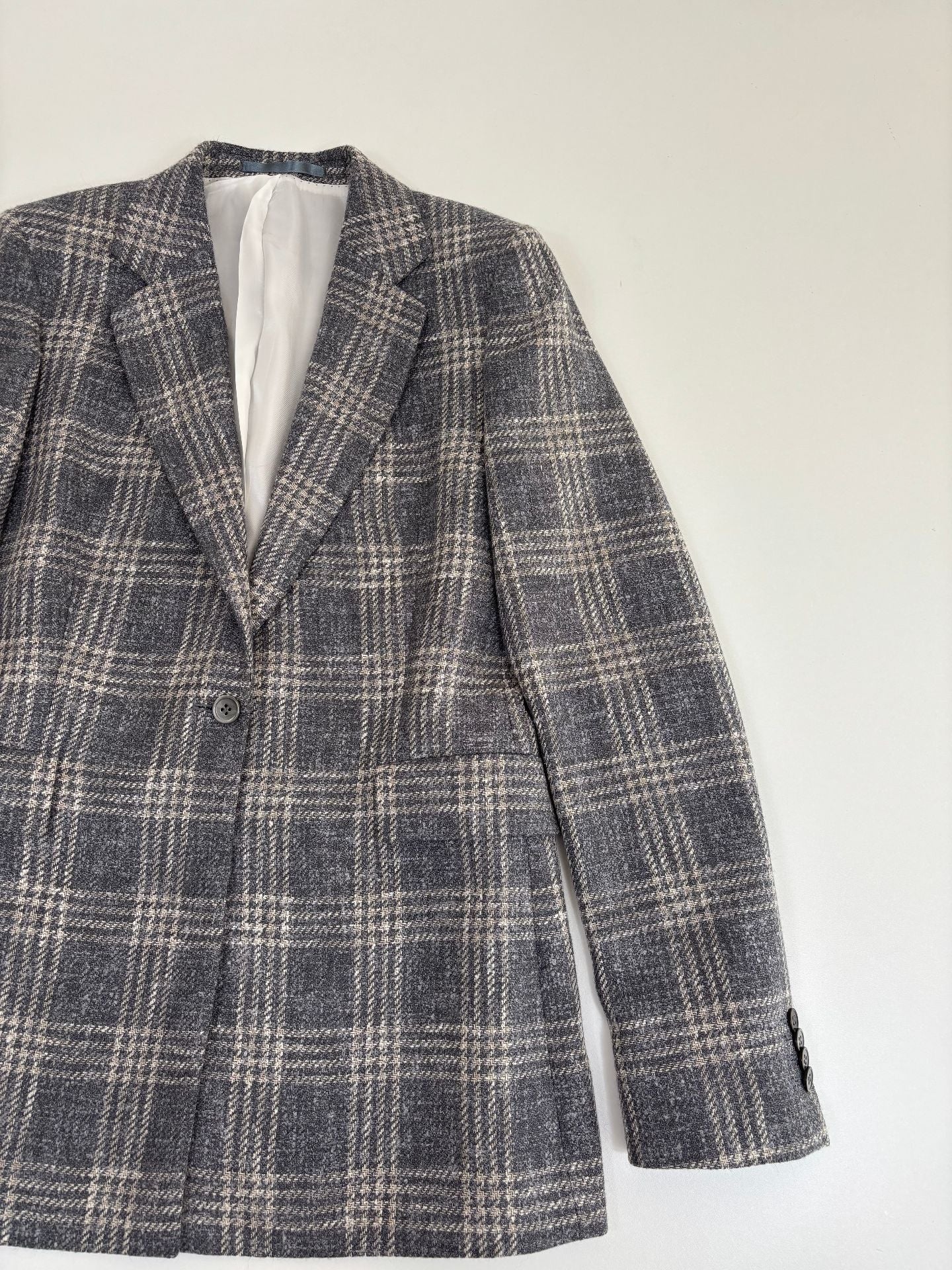 Blazer Crisoni Monte-Carlo baby alpaca Ferla carreaux gris écru revers cranté – T.42-2