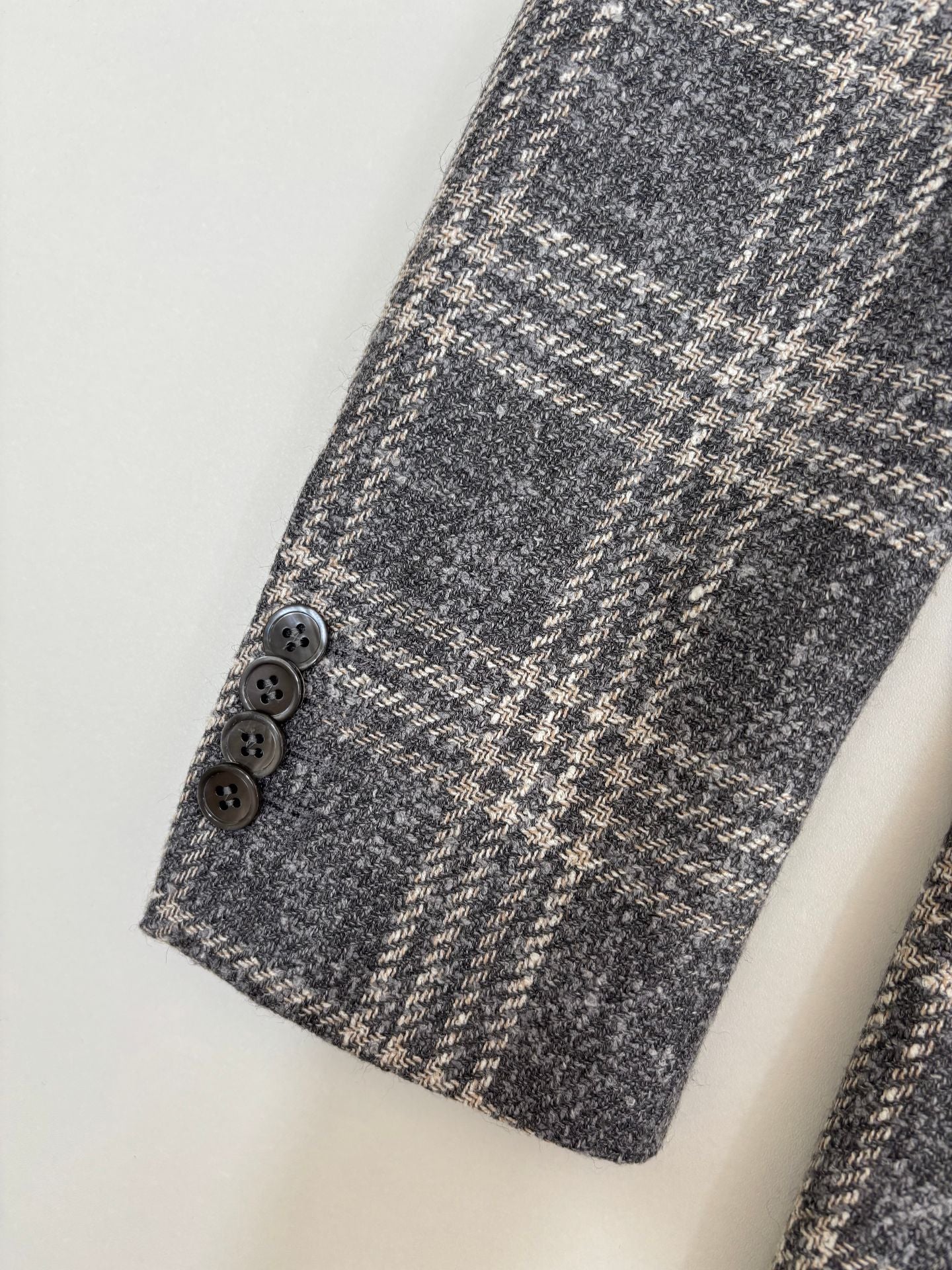 Blazer Crisoni Monte-Carlo baby alpaca Ferla carreaux gris écru revers cranté – T.42-5