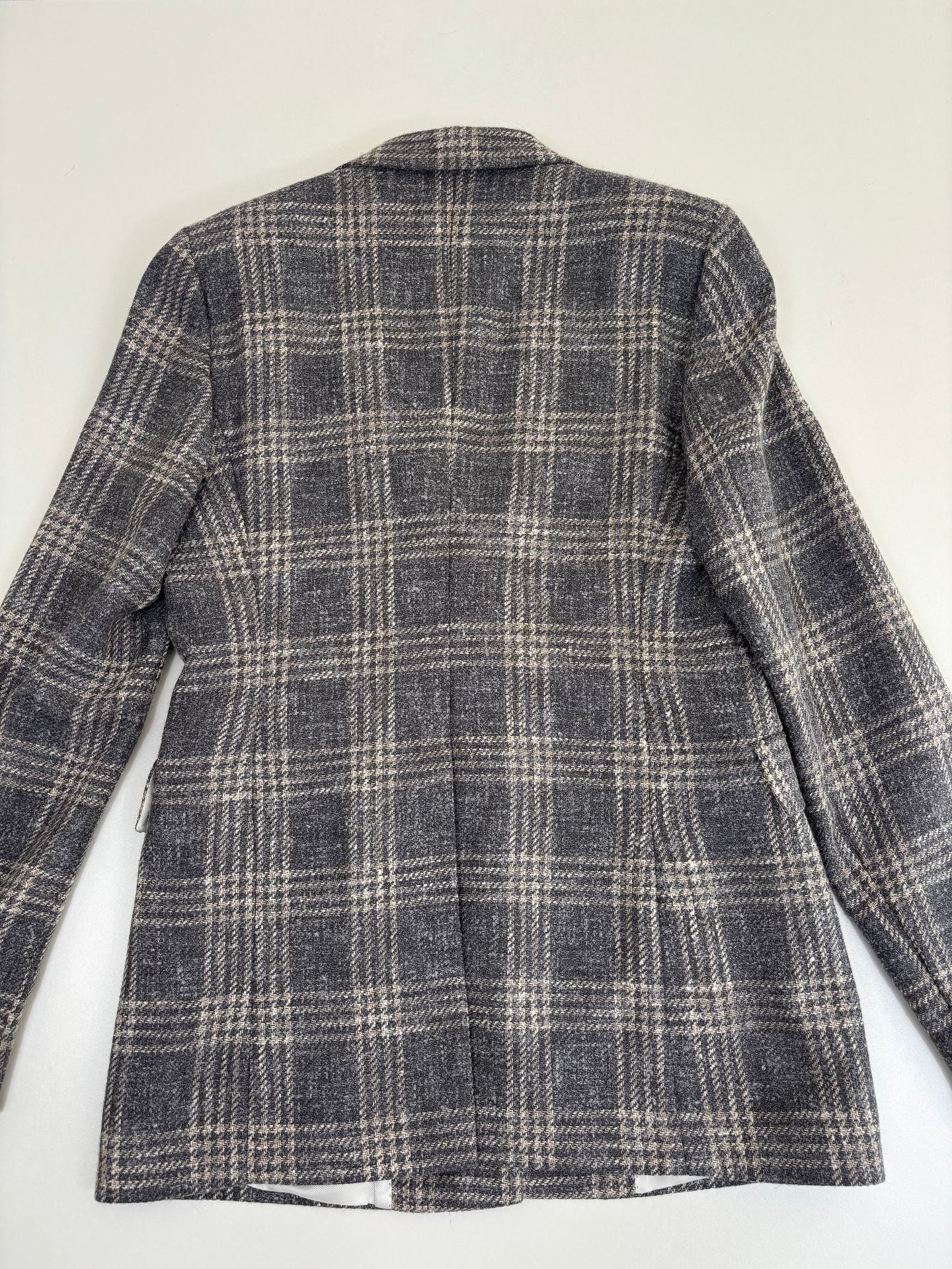 Blazer Crisoni Monte-Carlo baby alpaca Ferla carreaux gris écru revers cranté – T.42-9
