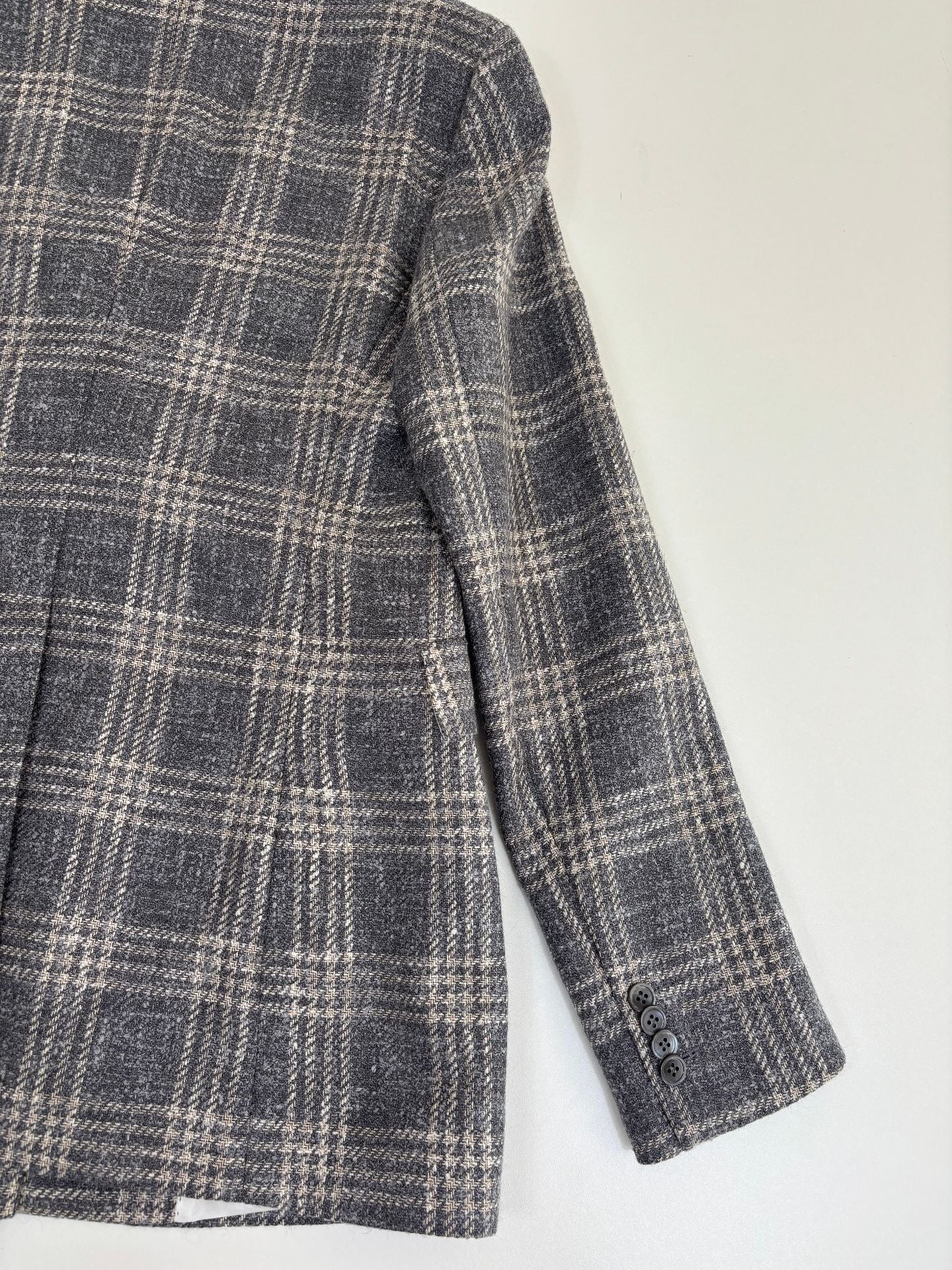 Blazer Crisoni Monte-Carlo baby alpaca Ferla carreaux gris écru revers cranté – T.42-10