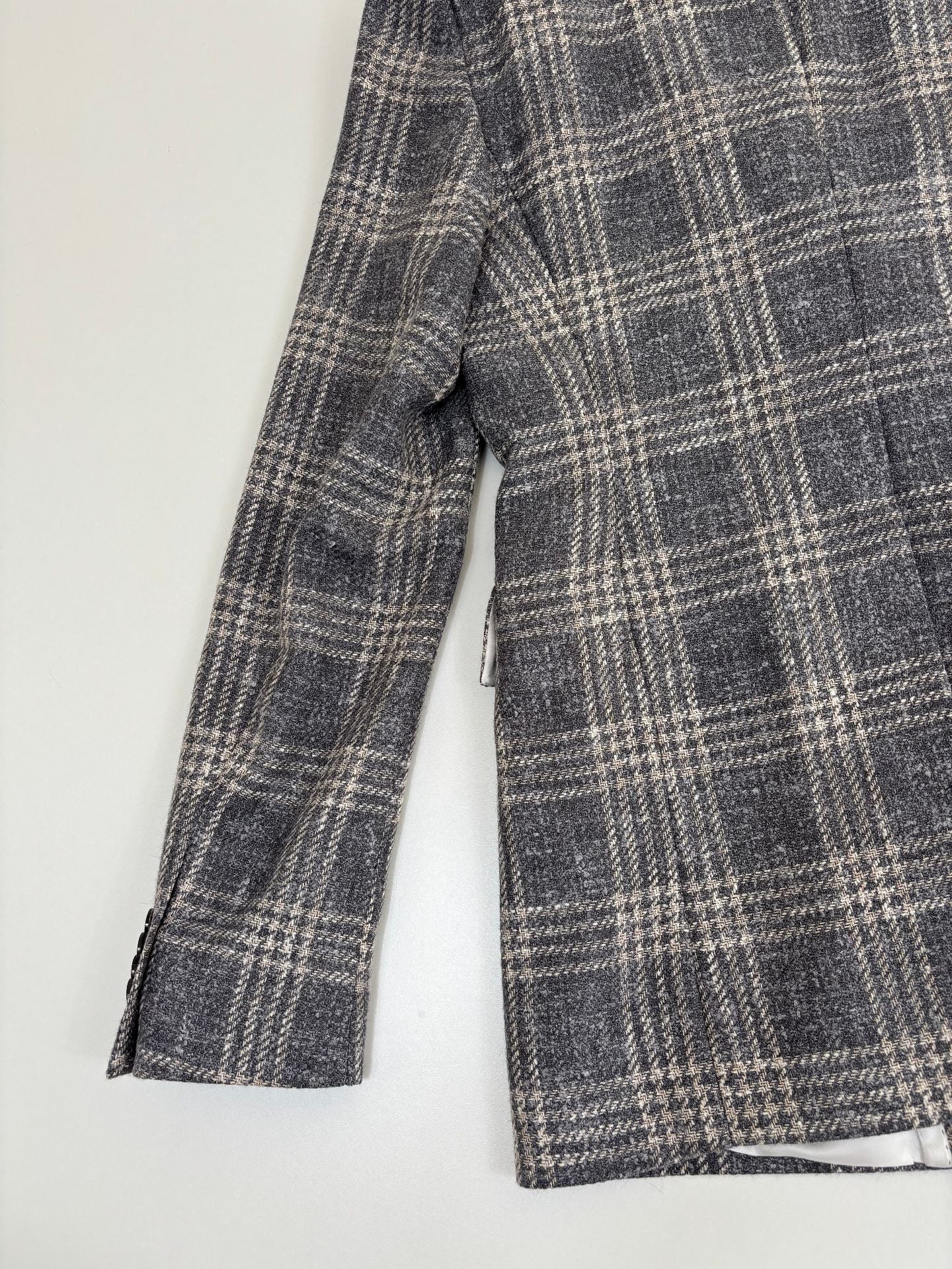 Blazer Crisoni Monte-Carlo baby alpaca Ferla carreaux gris écru revers cranté – T.42-11