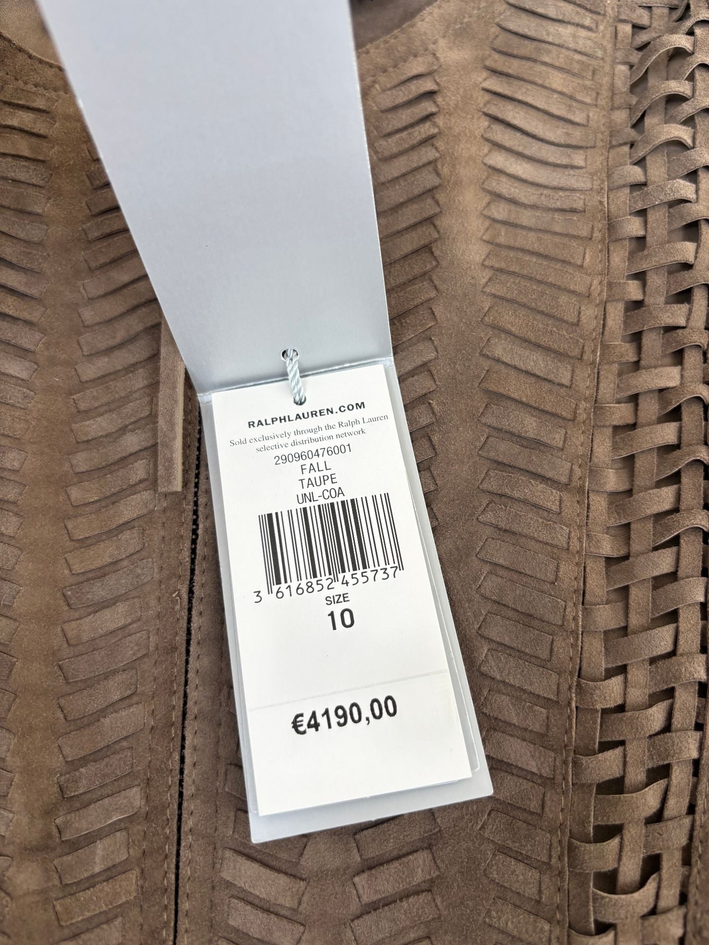Veste Ralph Lauren Purple Label Christie daim agneau taupe franges tressé chevron – T.L-6