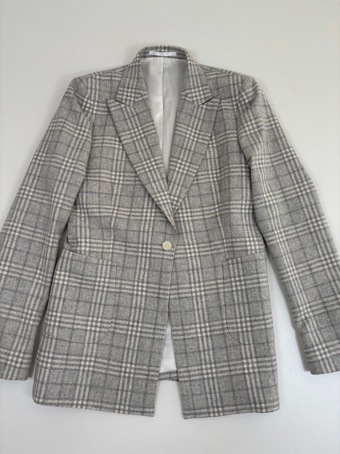 Blazer Crisoni Monte-Carlo laine Angelico carreaux gris écru revers pointus – T.42-5
