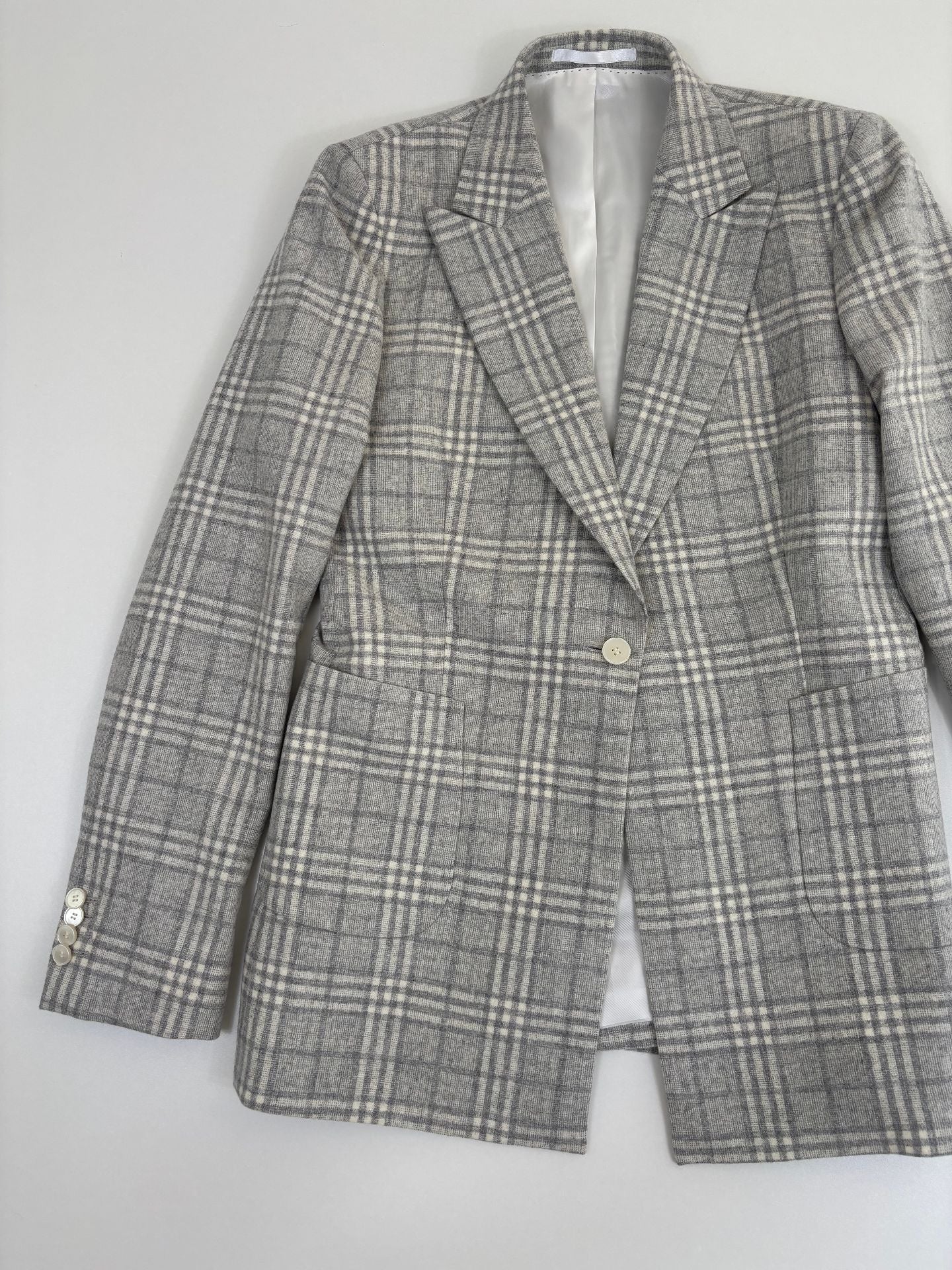 Blazer Crisoni Monte-Carlo laine Angelico carreaux gris écru revers pointus – T.42-2