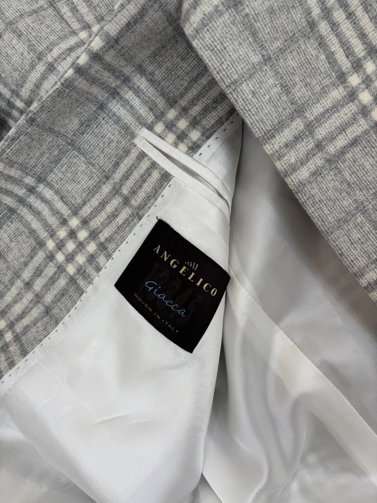 Blazer Crisoni Monte-Carlo laine Angelico carreaux gris écru revers pointus – T.42-8