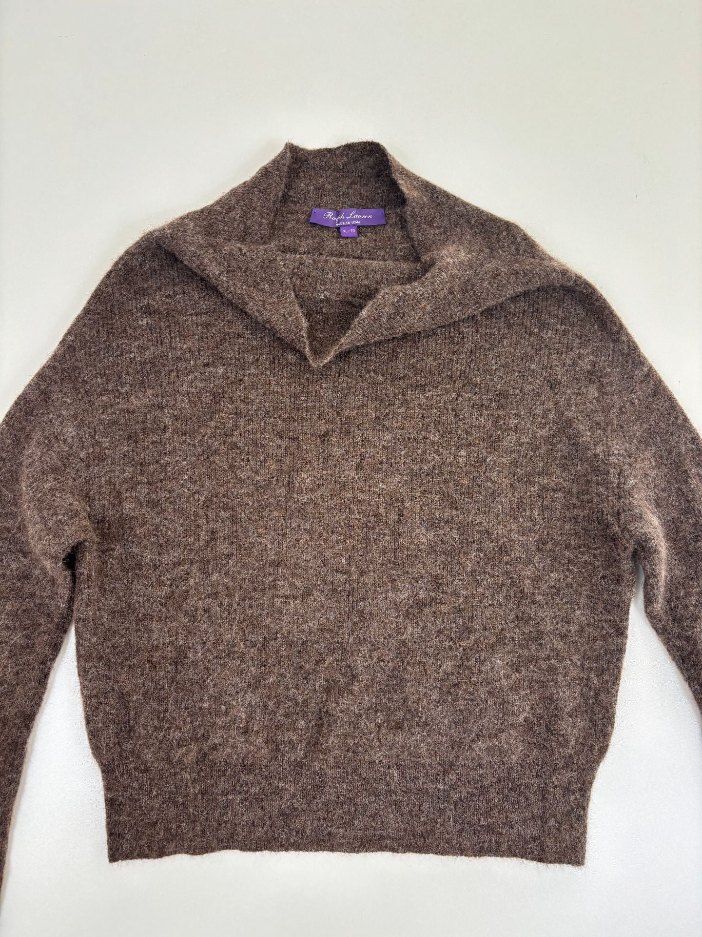 Pull Ralph Lauren Purple Label col châle oversize soie cachemire taupe chiné – T.XL-5