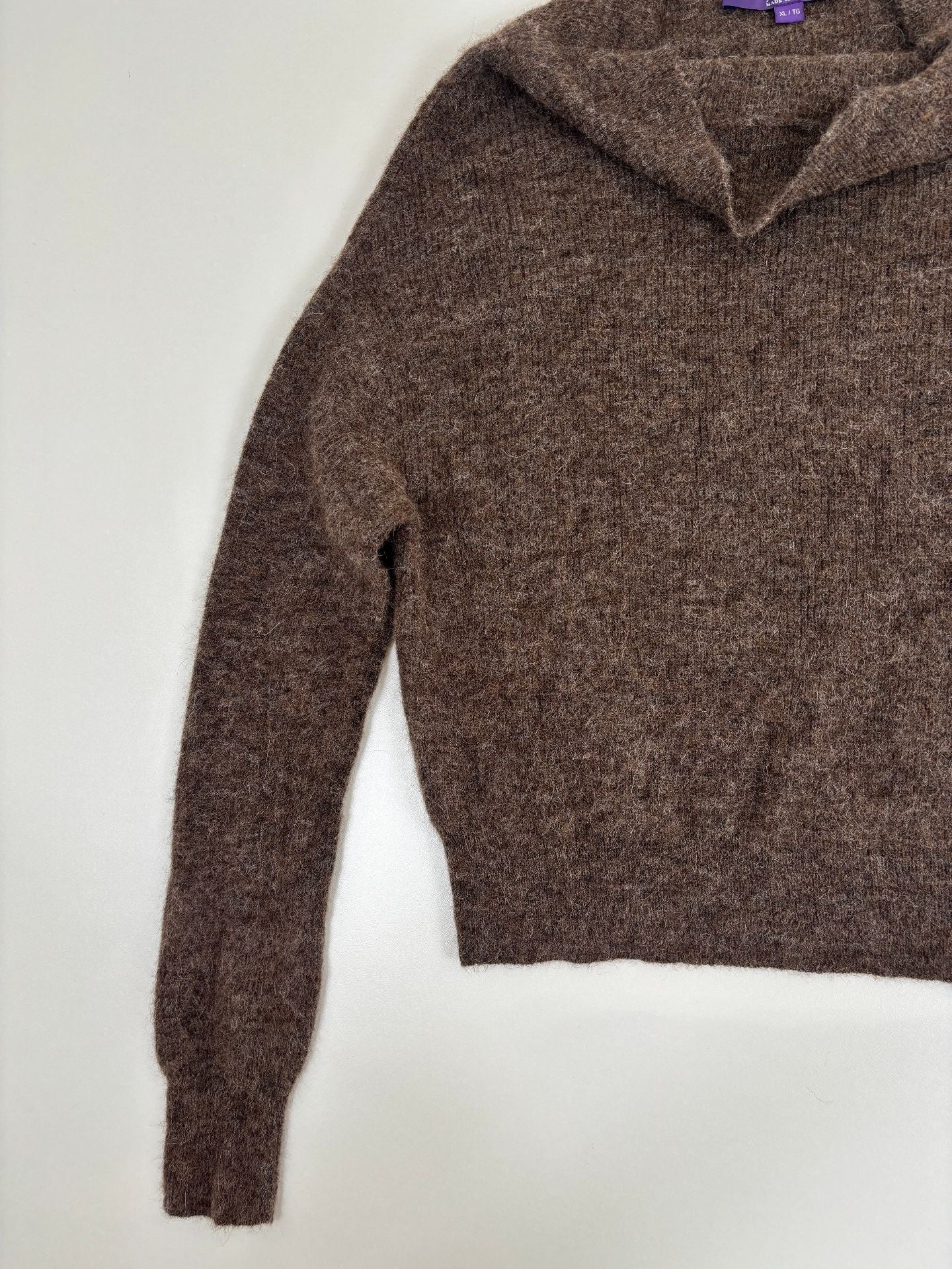 Pull Ralph Lauren Purple Label col châle oversize soie cachemire taupe chiné – T.XL-2