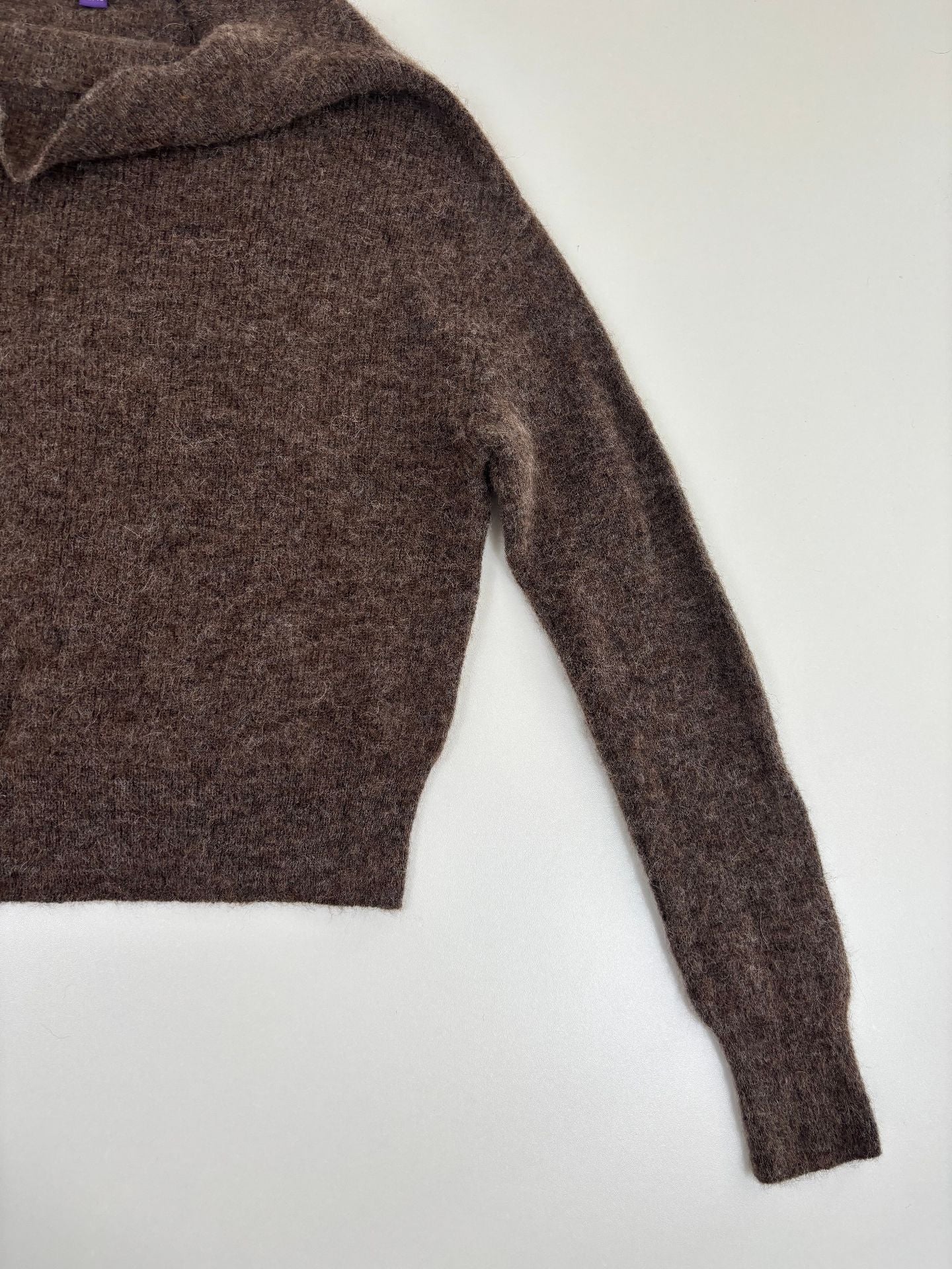 Pull Ralph Lauren Purple Label col châle oversize soie cachemire taupe chiné – T.XL-3