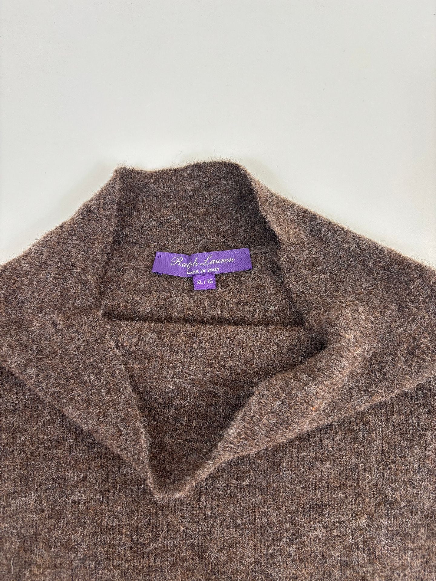 Pull Ralph Lauren Purple Label col châle oversize soie cachemire taupe chiné – T.XL-4