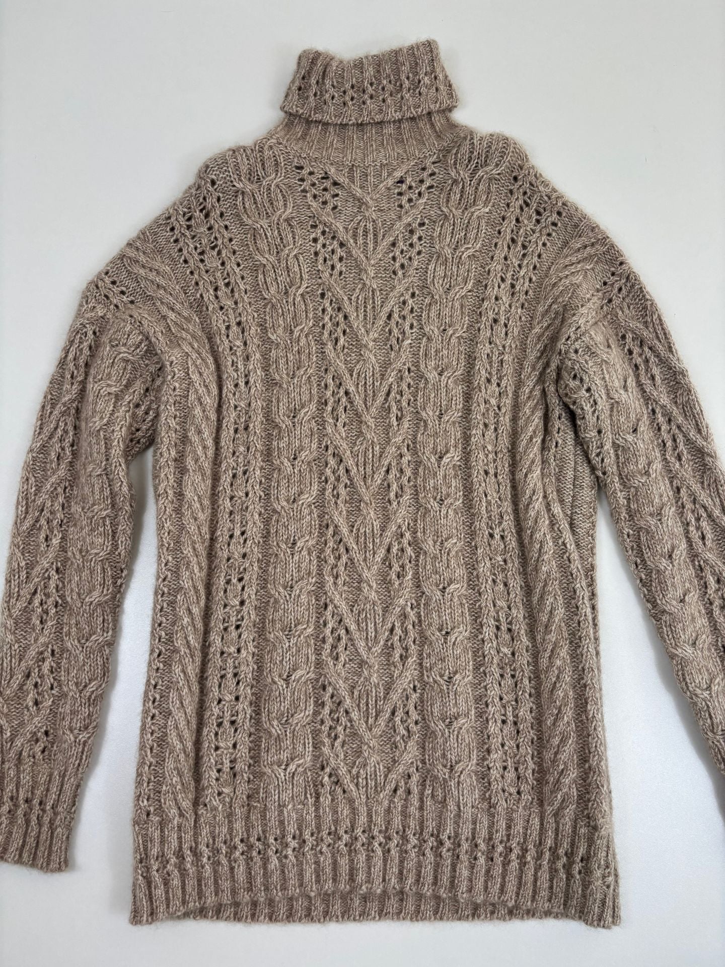 Pull col roulé Ralph Lauren Purple Label torsadé ajouré beige chiné oversize – T.M-5