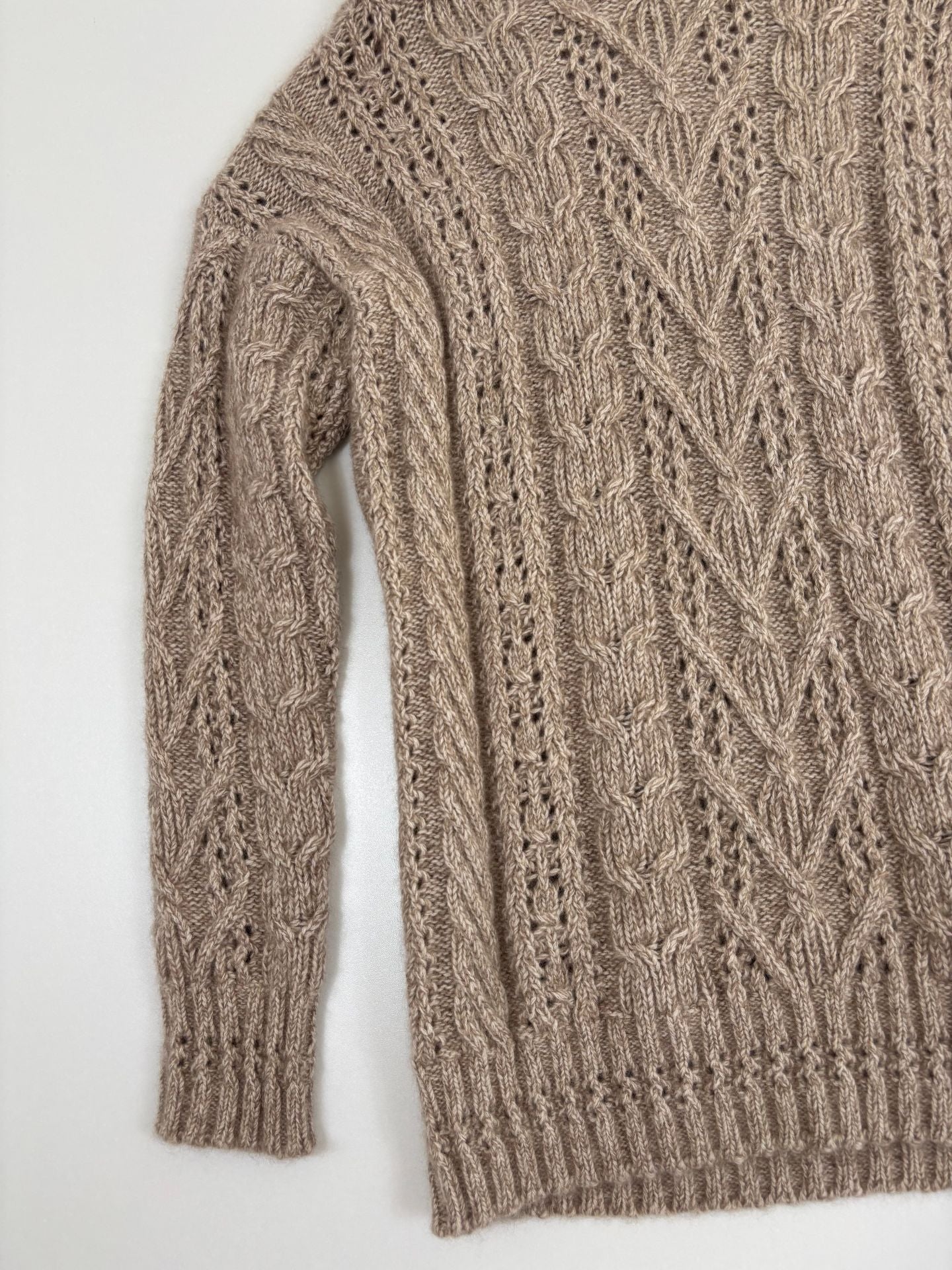 Pull col roulé Ralph Lauren Purple Label torsadé ajouré beige chiné oversize – T.M-2