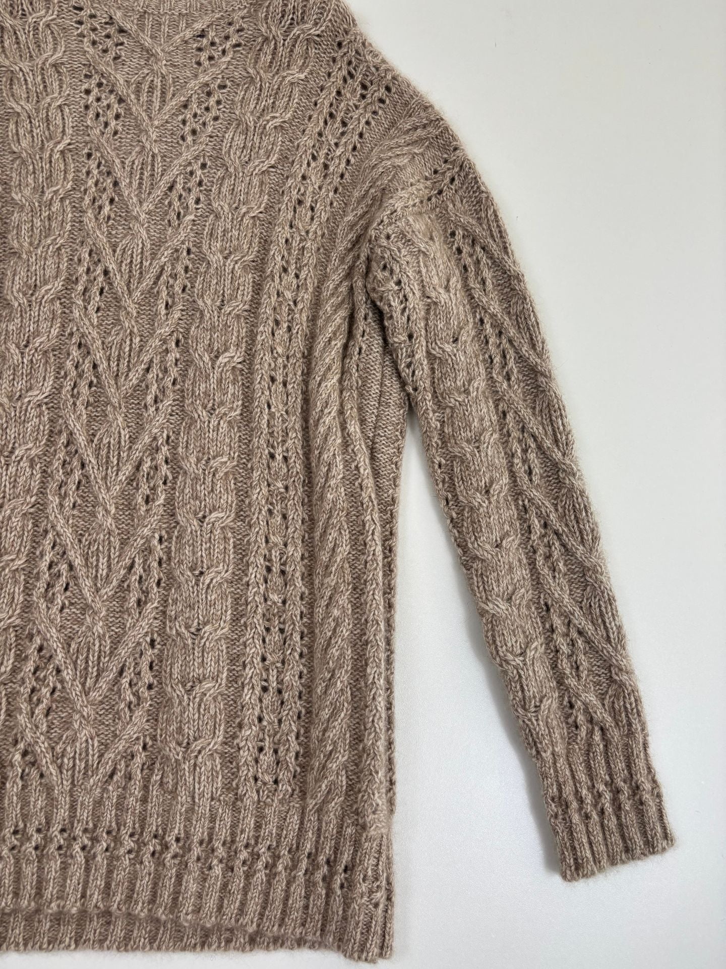 Pull col roulé Ralph Lauren Purple Label torsadé ajouré beige chiné oversize – T.M-3