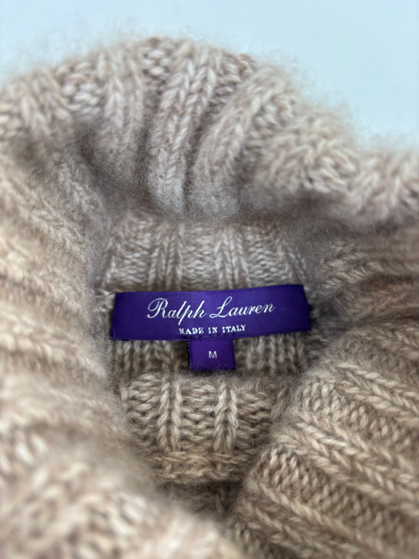 Pull col roulé Ralph Lauren Purple Label torsadé ajouré beige chiné oversize – T.M-4