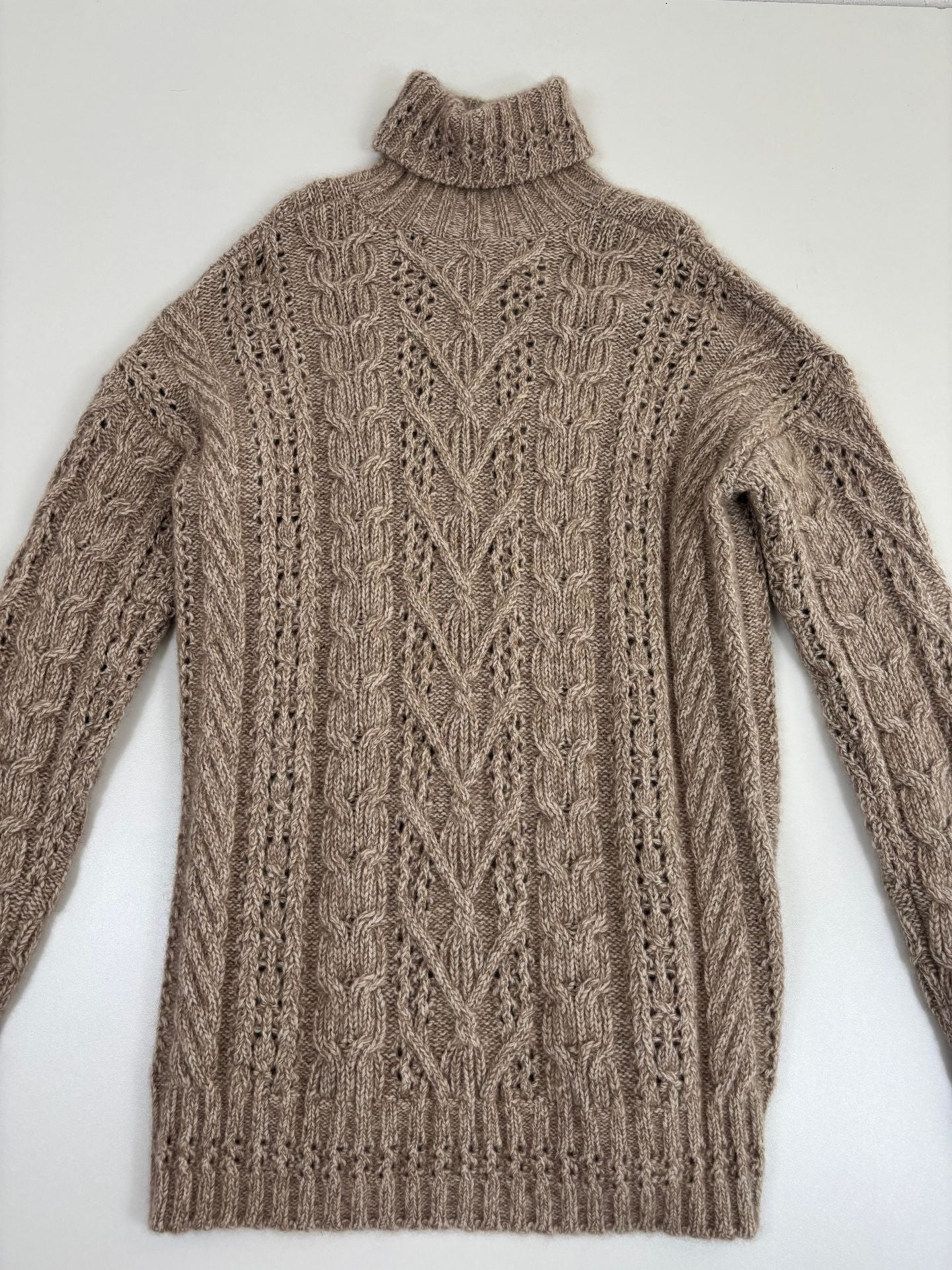 Pull col roulé Ralph Lauren Purple Label torsadé ajouré beige chiné oversize – T.M-6