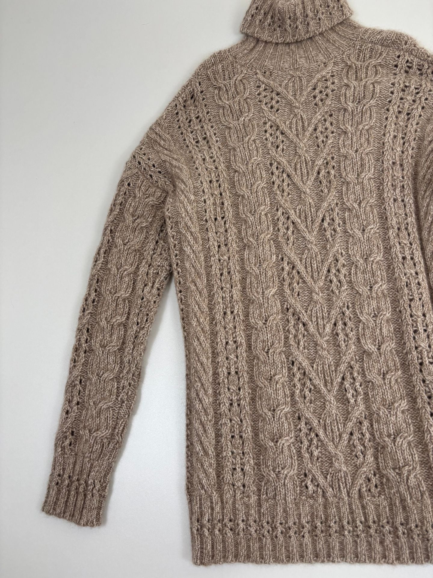 Pull col roulé Ralph Lauren Purple Label torsadé ajouré beige chiné oversize – T.M-7